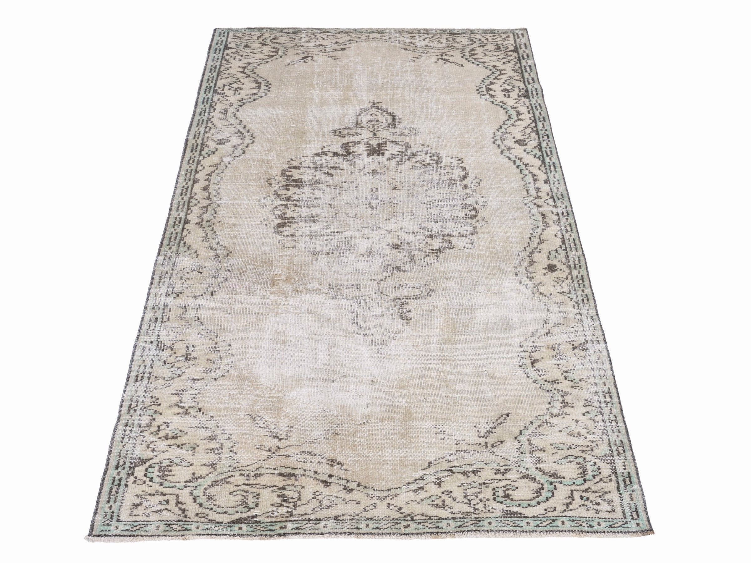 Turkish Manisa area rug in cream and taupe, view 2 of 10