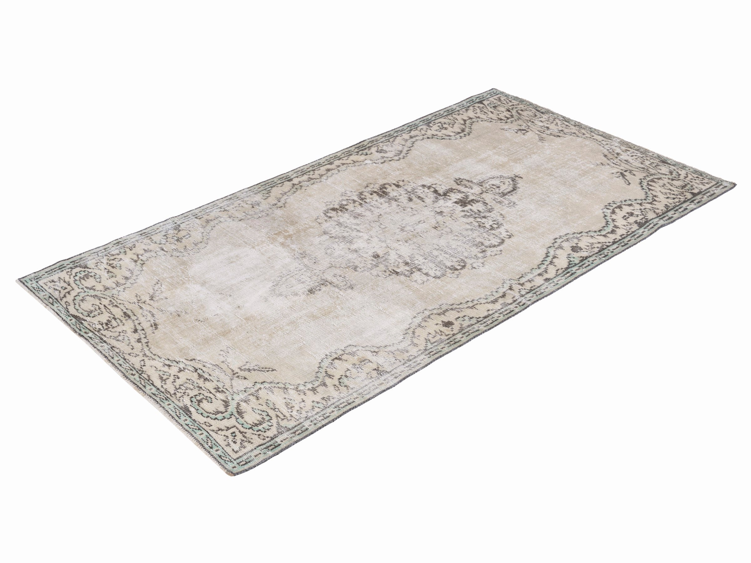 Turkish Manisa area rug in cream and taupe, view 3 of 10