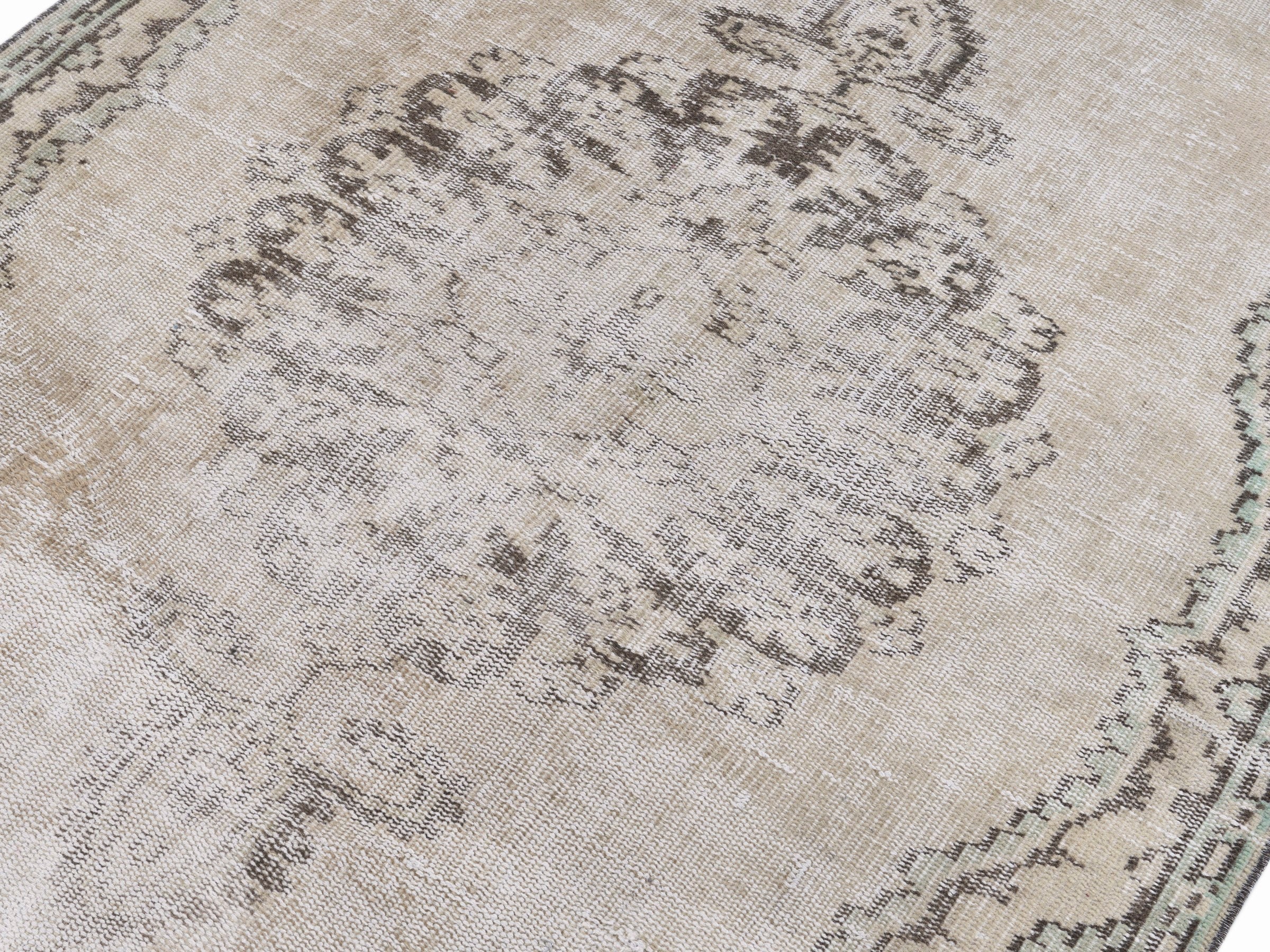 Turkish Manisa area rug in cream and taupe, view 5 of 10
