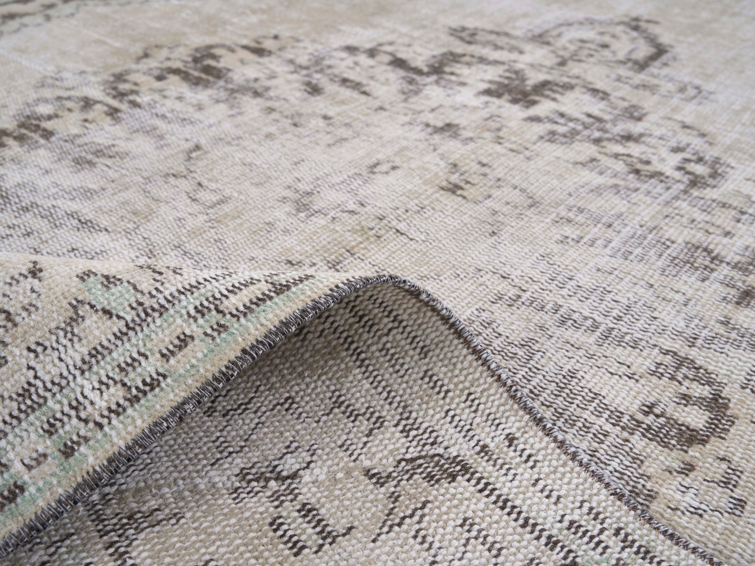 Turkish Manisa area rug in cream and taupe, view 9 of 10