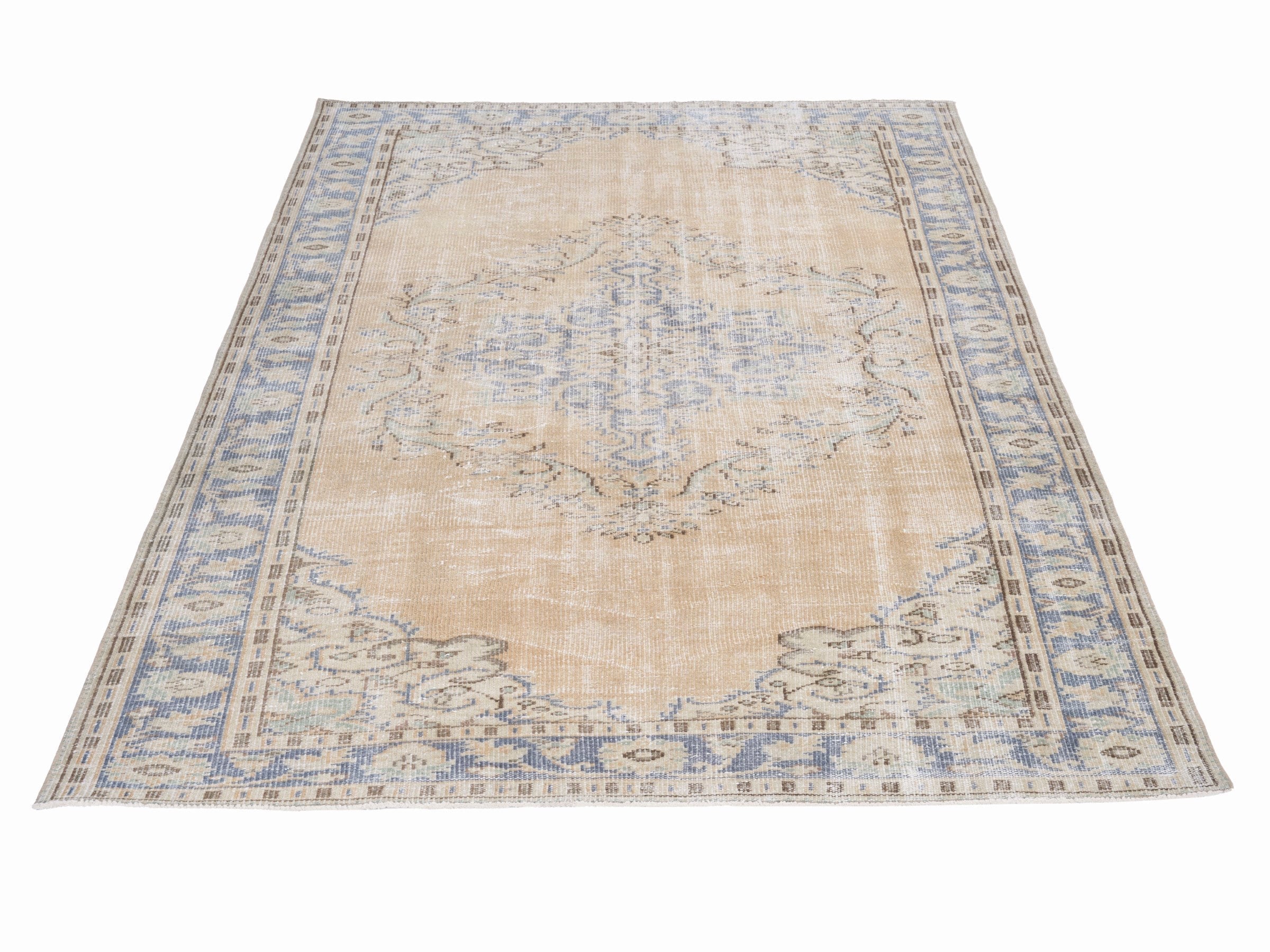 Turkish Manisa area rug in cream and powder blue, view 2 of 10