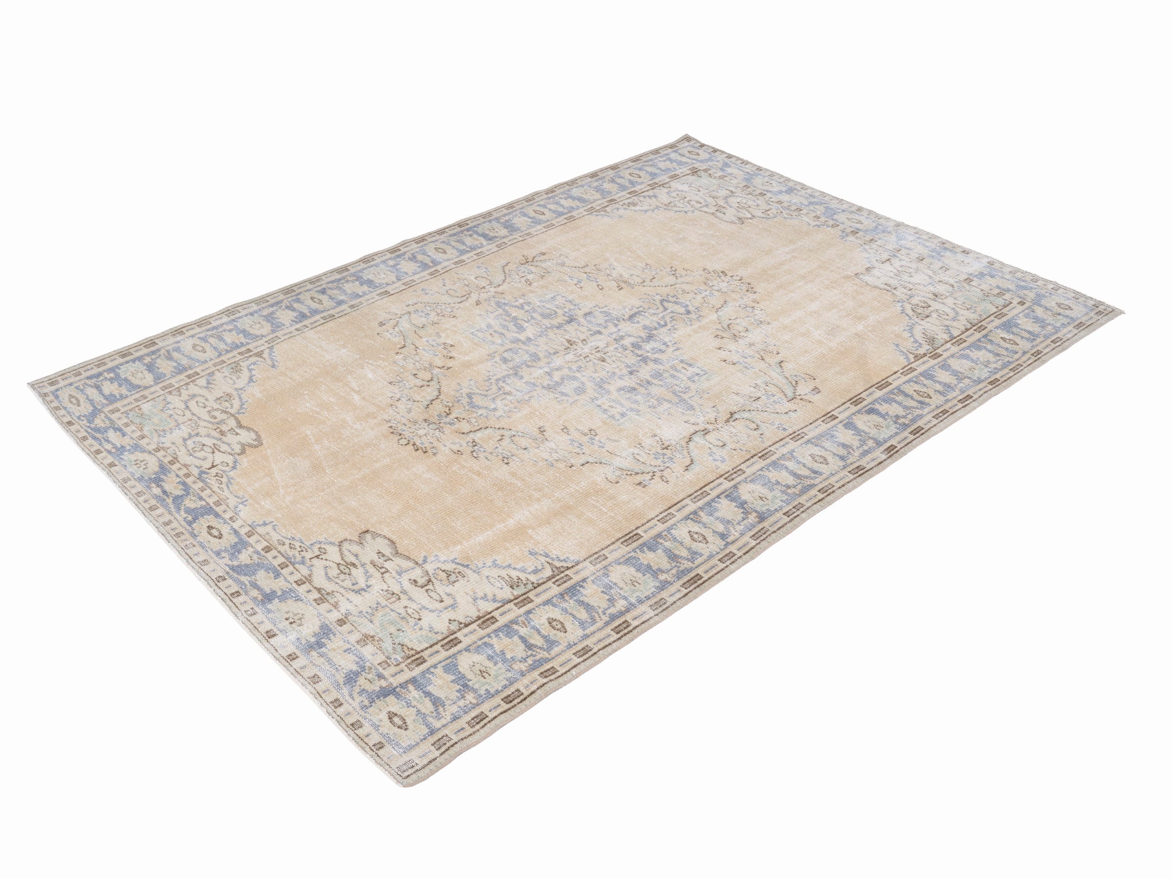 Turkish Manisa area rug in cream and powder blue, view 3 of 10