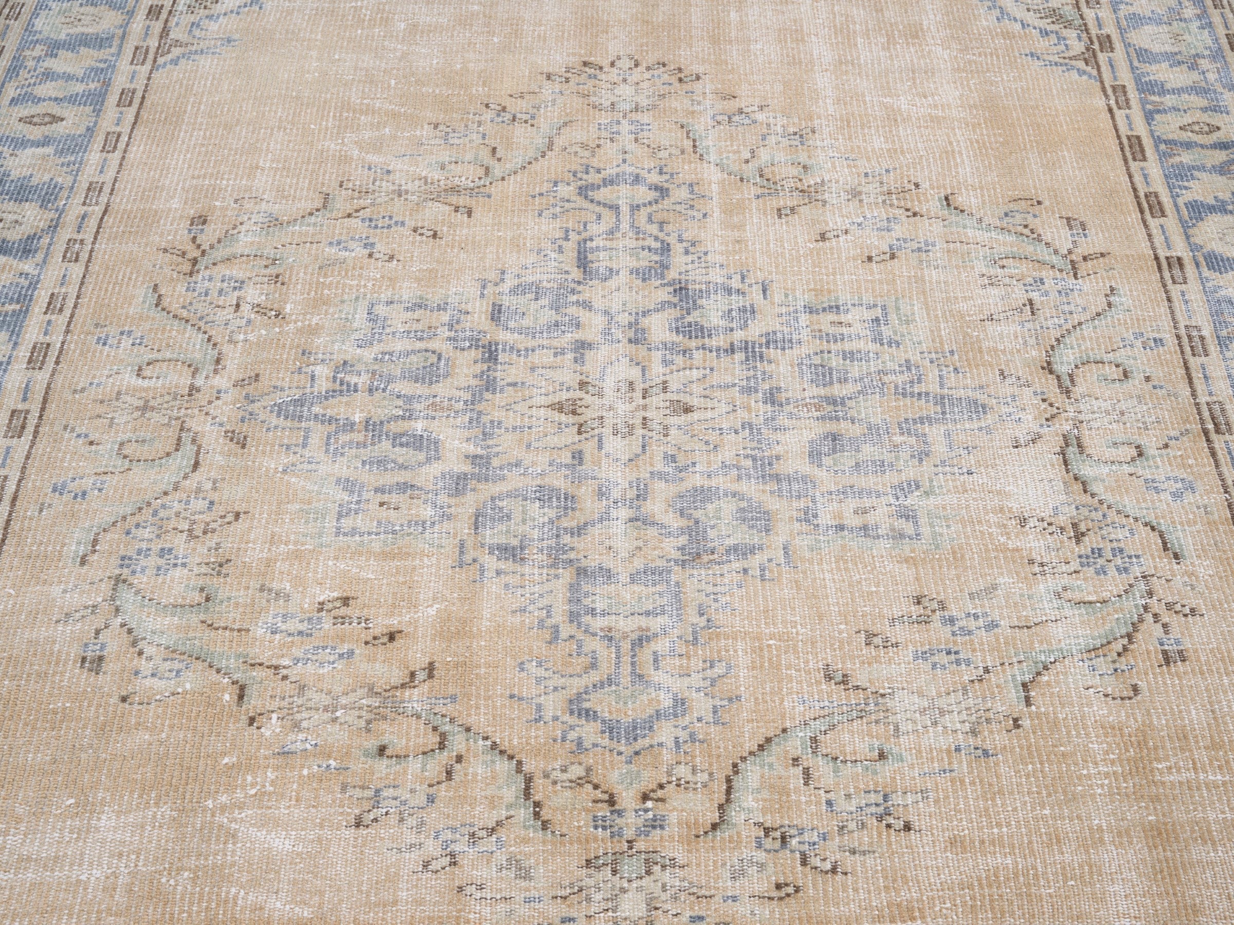 Turkish Manisa area rug in cream and powder blue, view 4 of 10