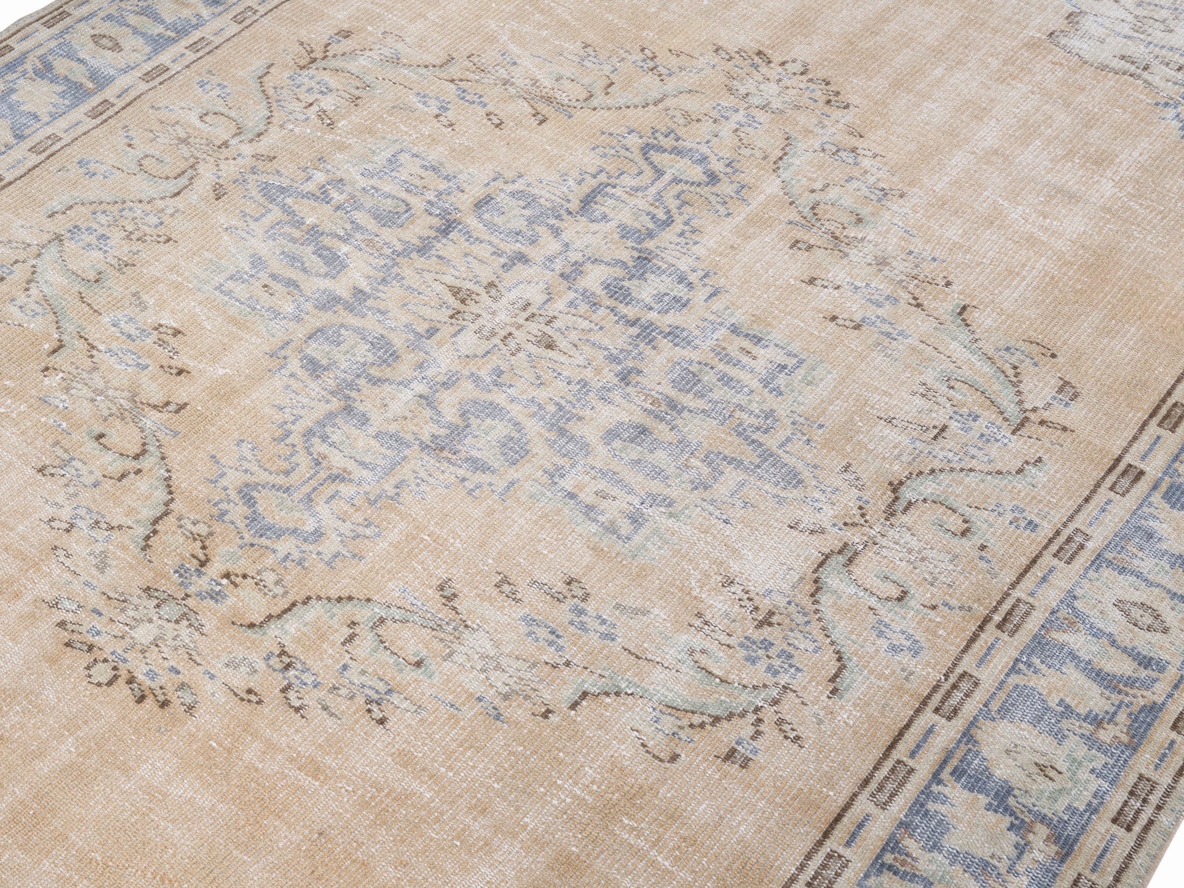 Turkish Manisa area rug in cream and powder blue, view 5 of 10