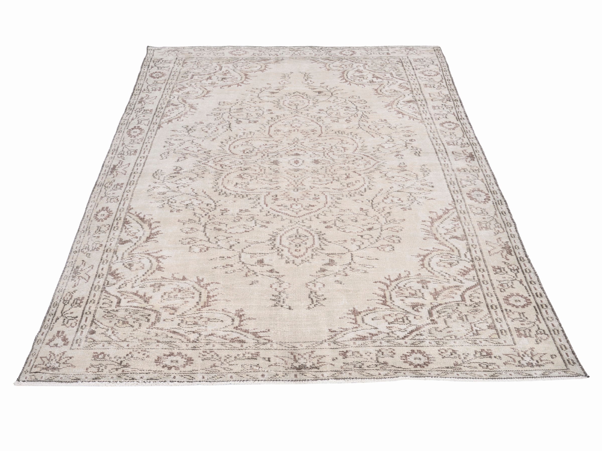 Turkish Manisa area rug in ivory and muted pink, view 2 of 10