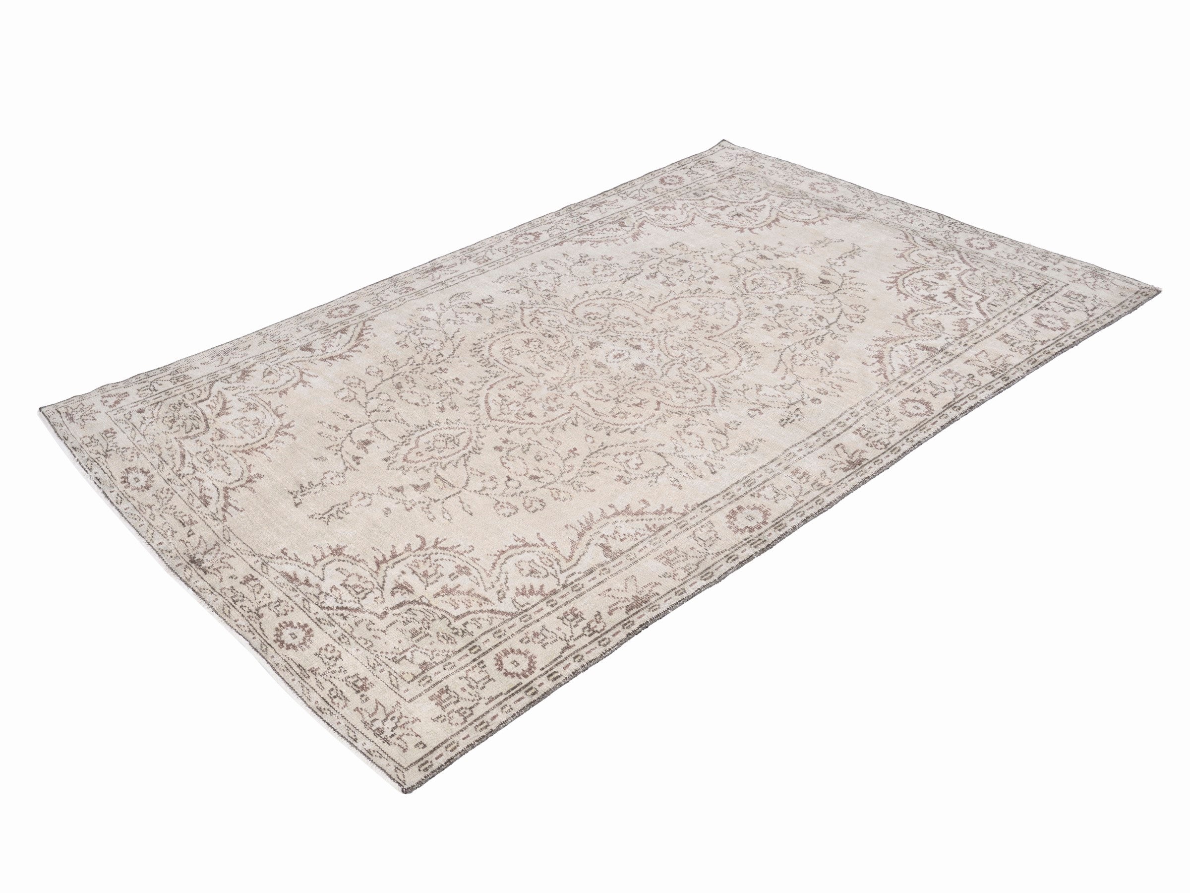 Turkish Manisa area rug in ivory and muted pink, view 3 of 10