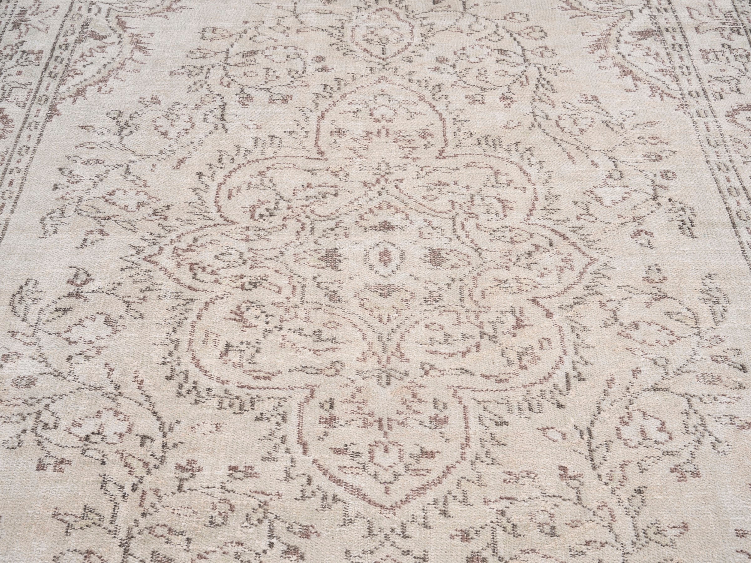 Turkish Manisa area rug in ivory and muted pink, view 4 of 10