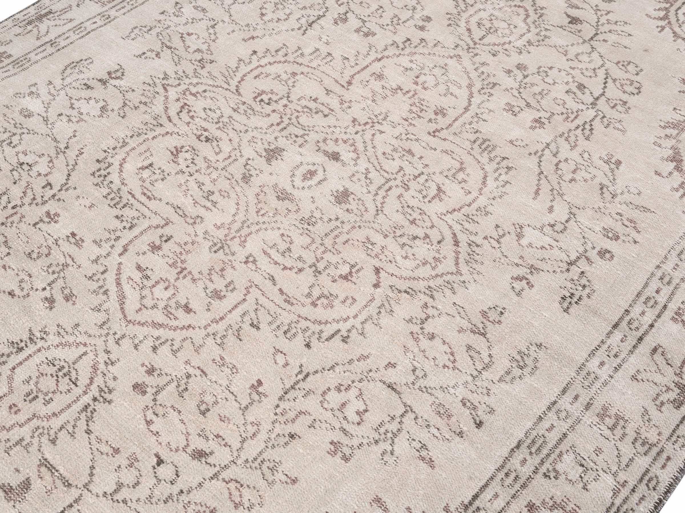 Turkish Manisa area rug in ivory and muted pink, view 5 of 10