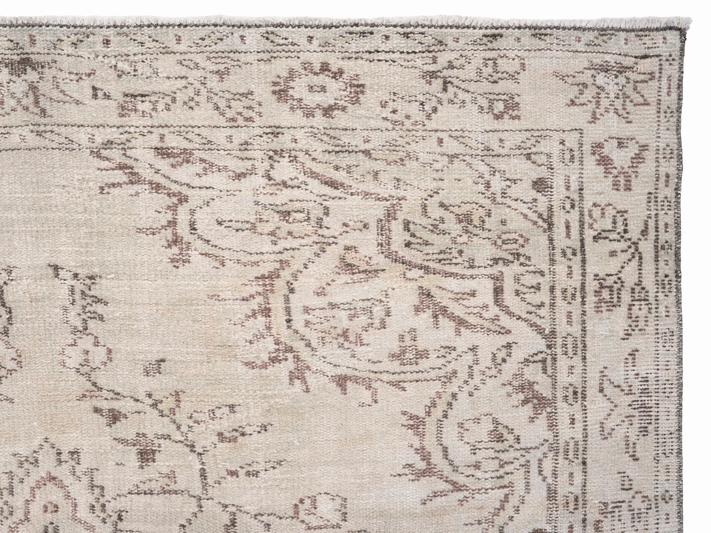 Turkish Manisa area rug in ivory and muted pink, view 8 of 10