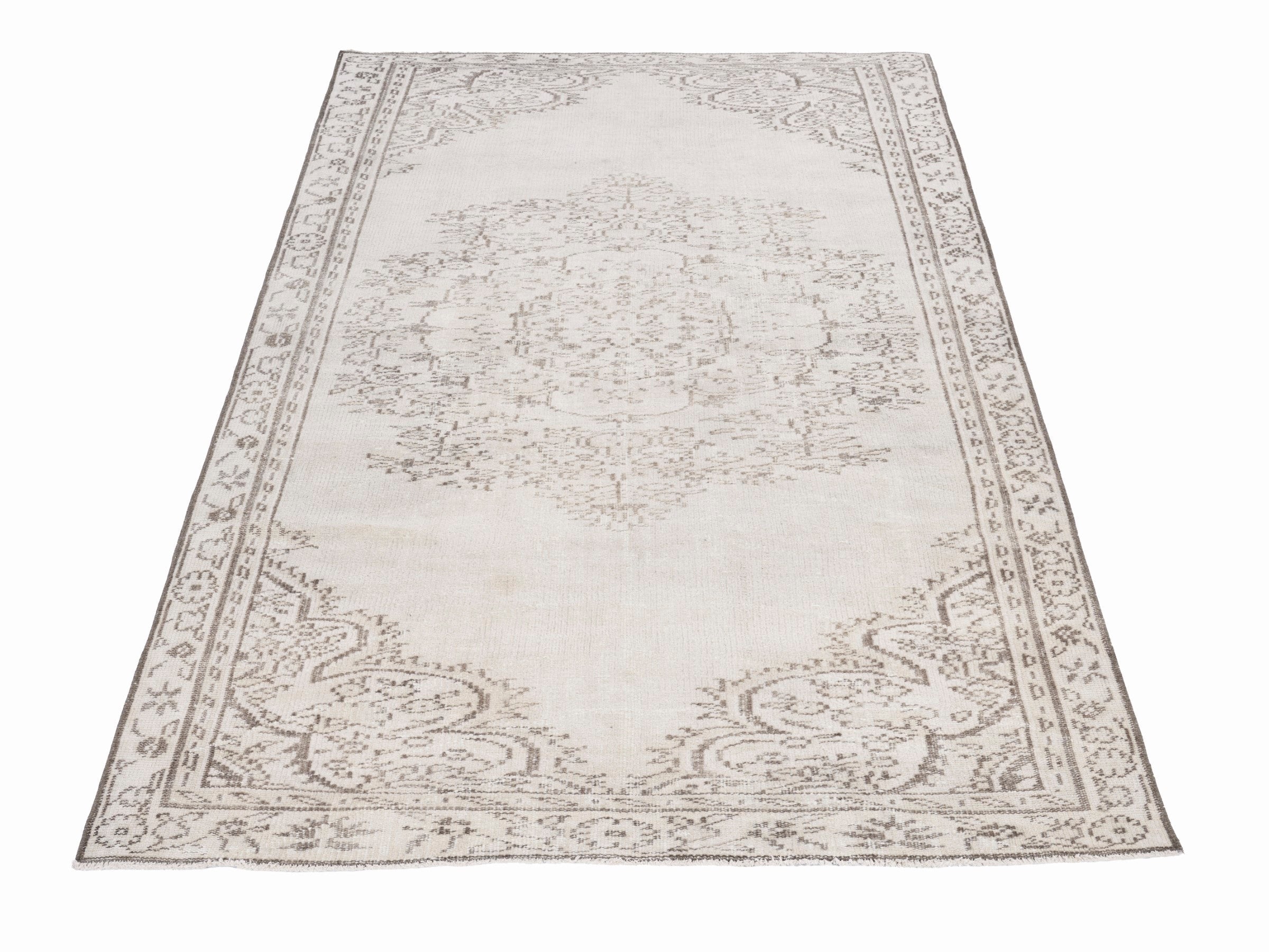 Turkish Manisa area rug in cream and taupe, view 2 of 10