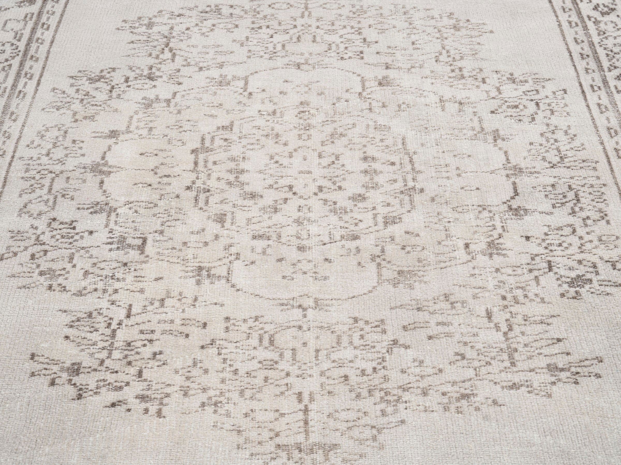 Turkish Manisa area rug in cream and taupe, view 4 of 10