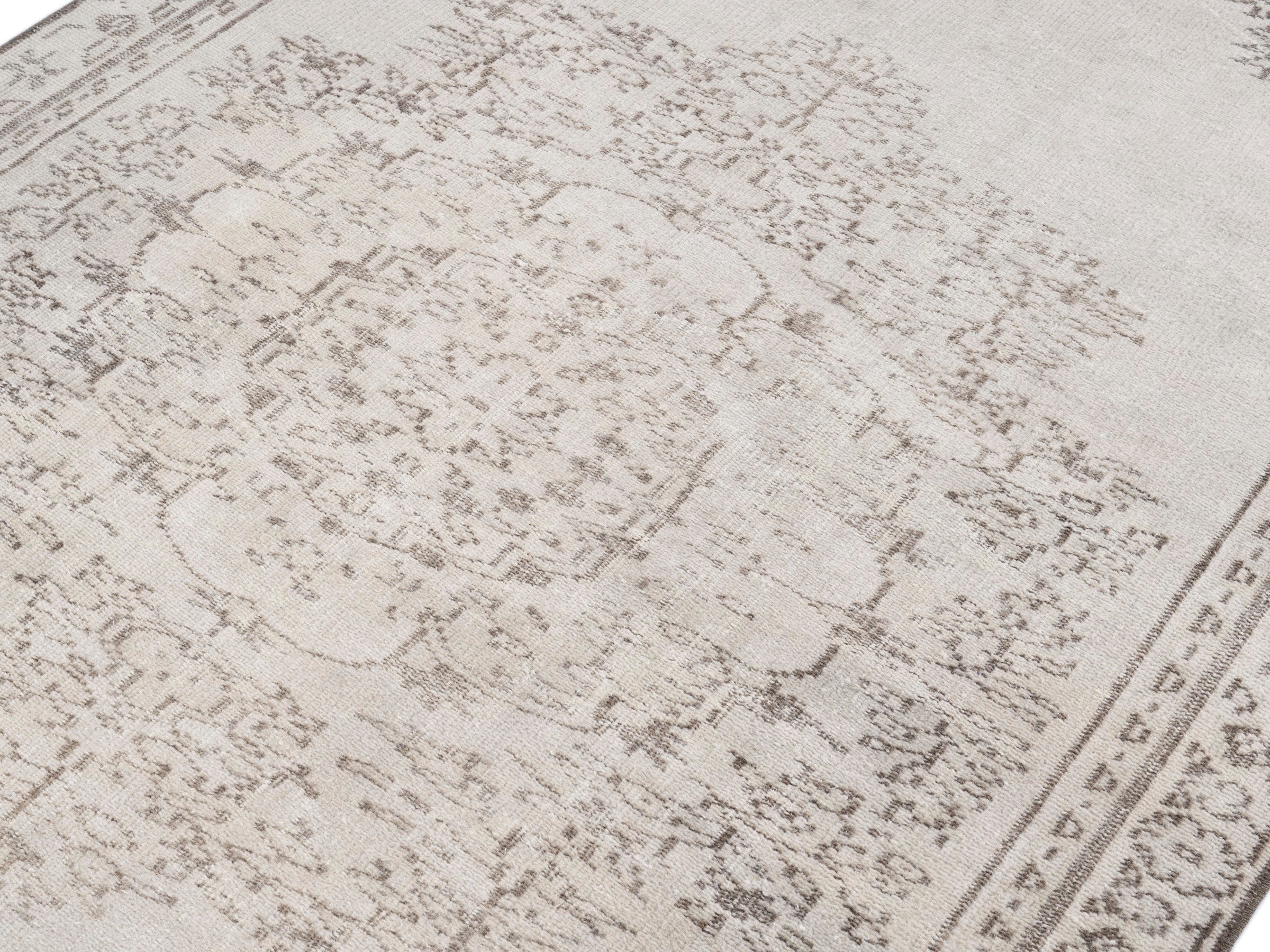 Turkish Manisa area rug in cream and taupe, view 5 of 10