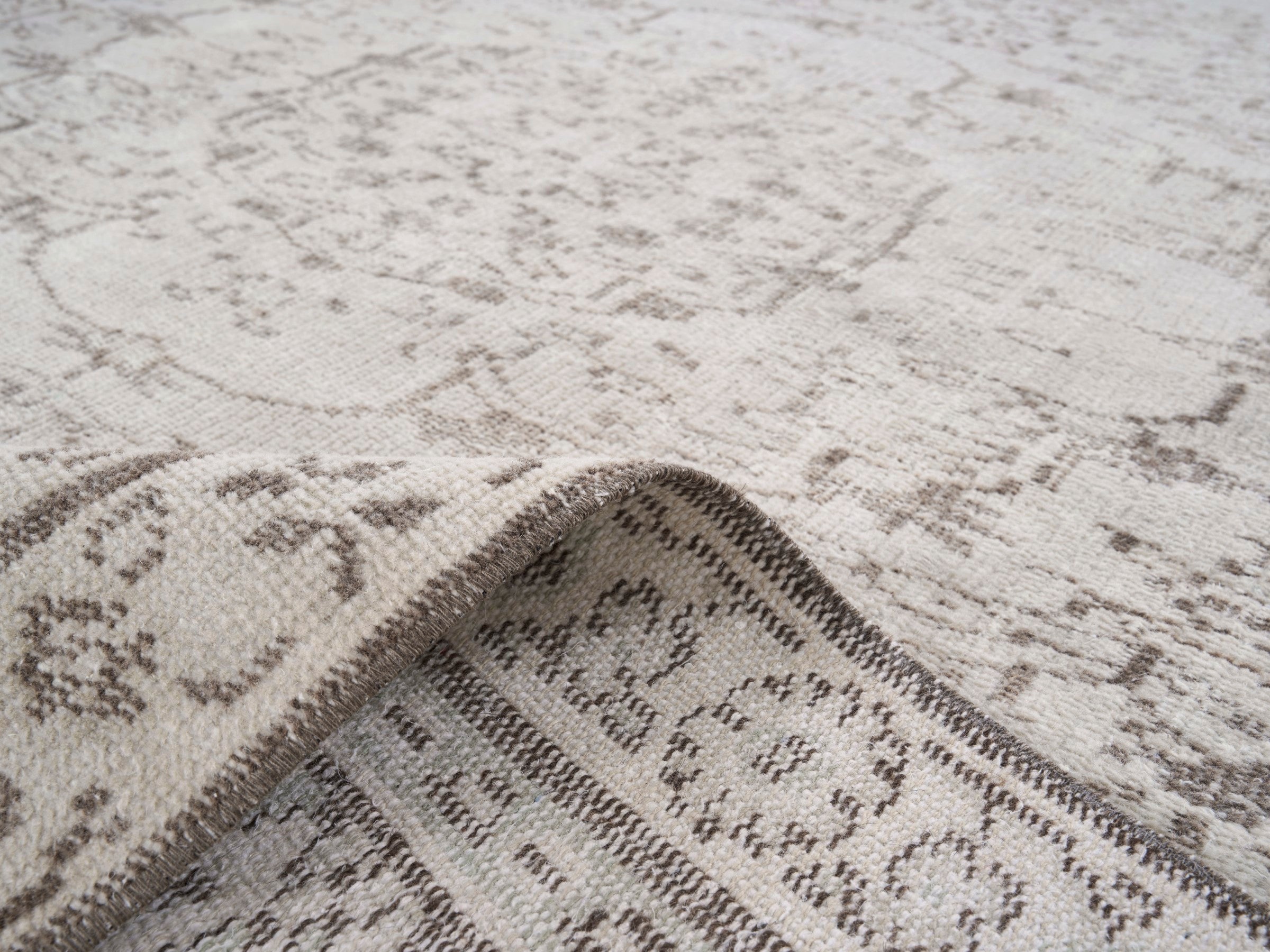 Turkish Manisa area rug in cream and taupe, view 9 of 10