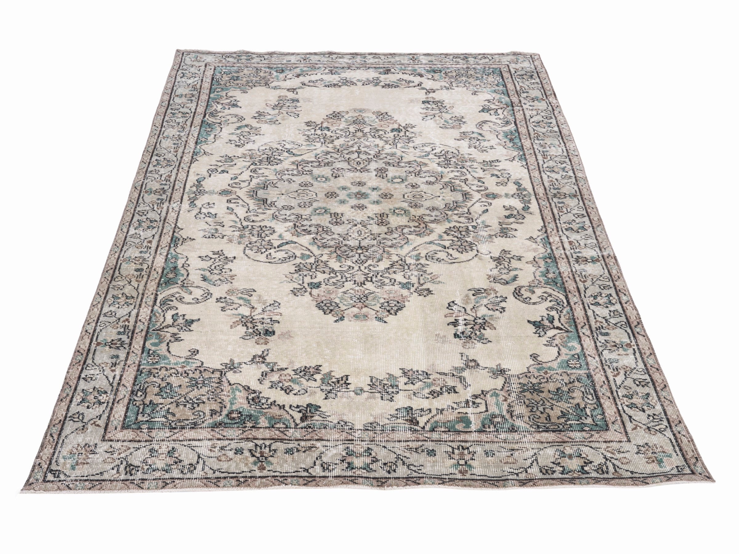 Turkish Isparta area rug in cream and greige, view 2 of 10