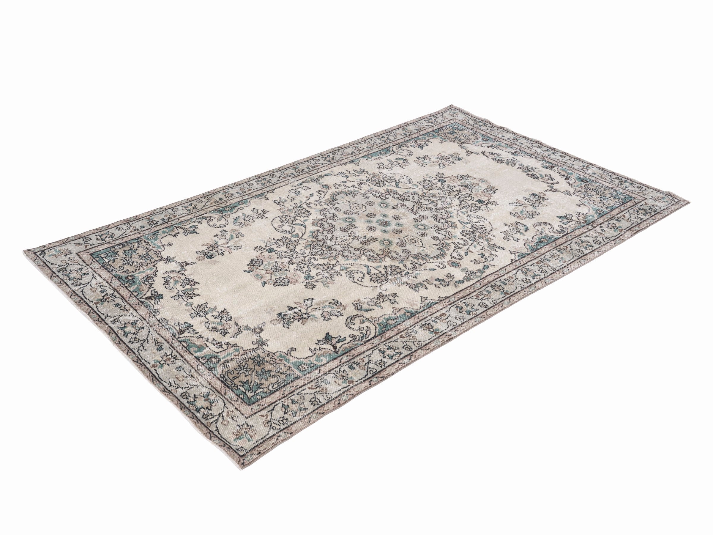 Turkish Isparta area rug in cream and greige, view 3 of 10