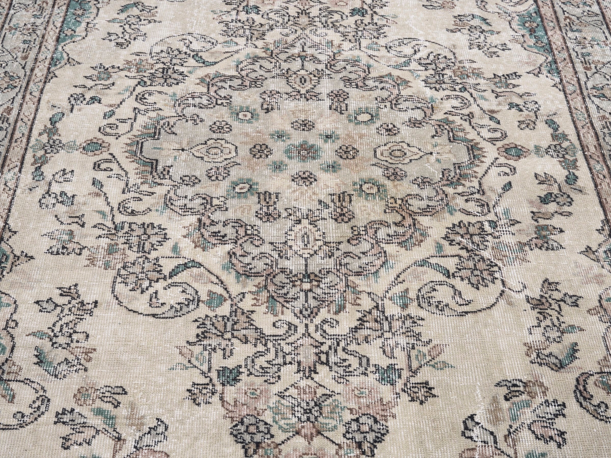 Turkish Isparta area rug in cream and greige, view 4 of 10