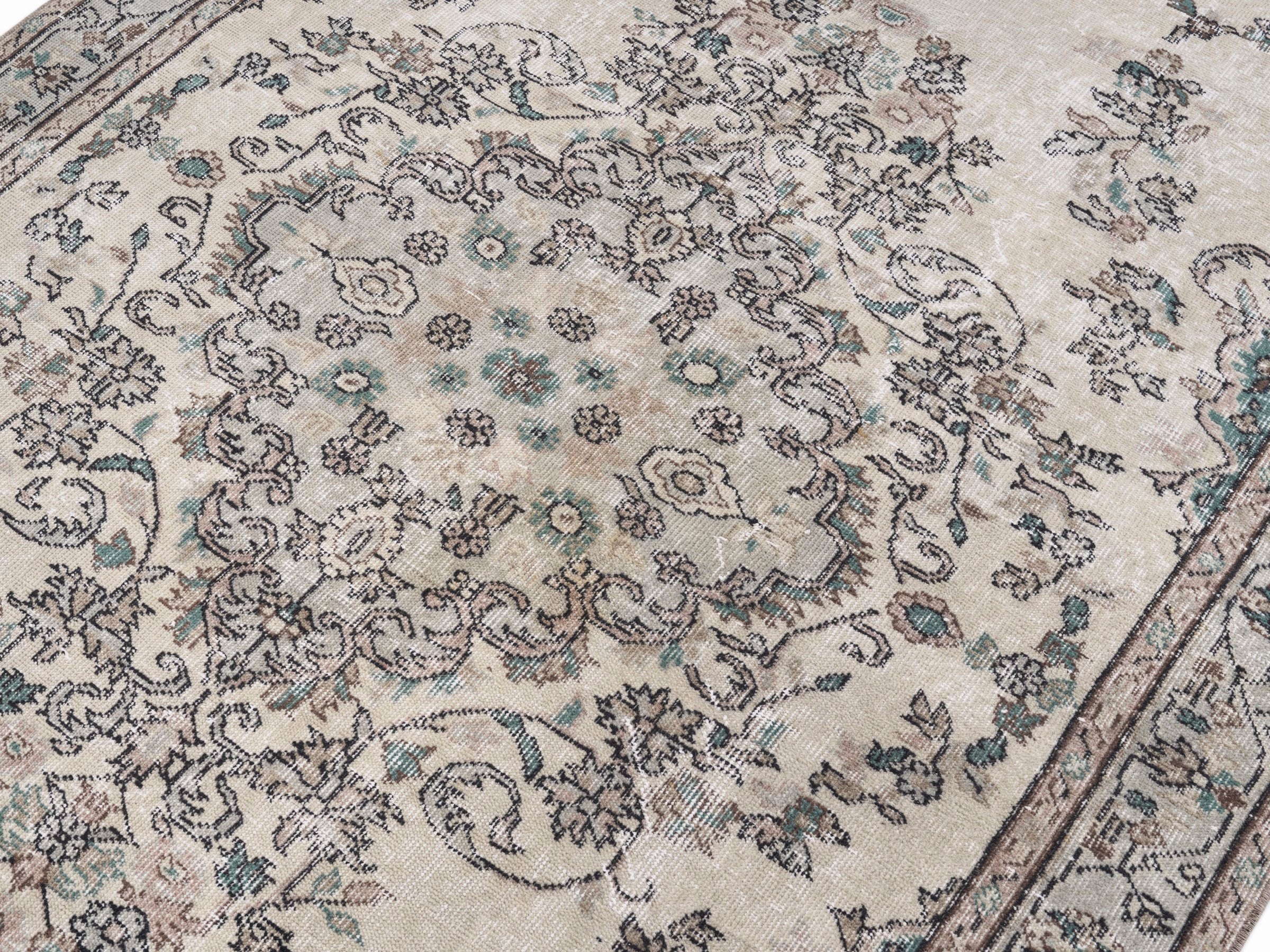 Turkish Isparta area rug in cream and greige, view 5 of 10