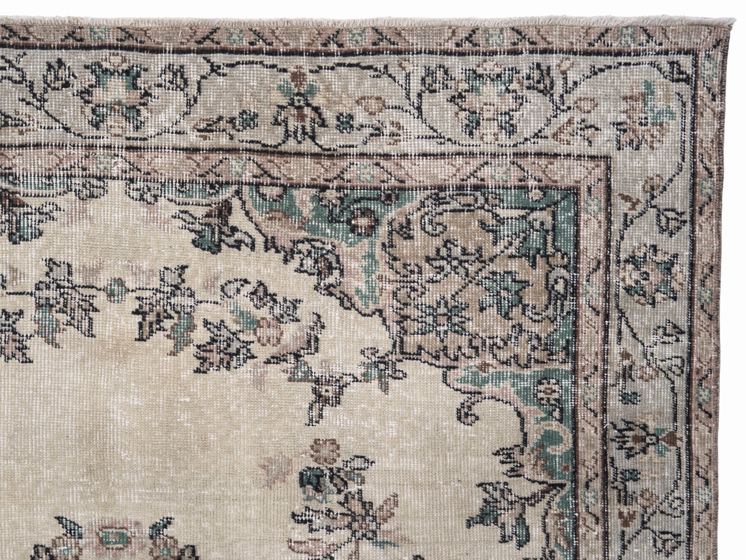 Turkish Isparta area rug in cream and greige, view 8 of 10