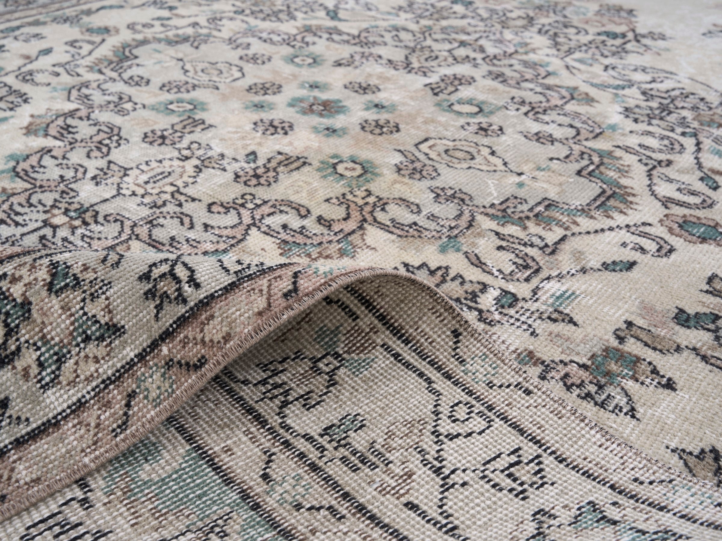 Turkish Isparta area rug in cream and greige, view 9 of 10
