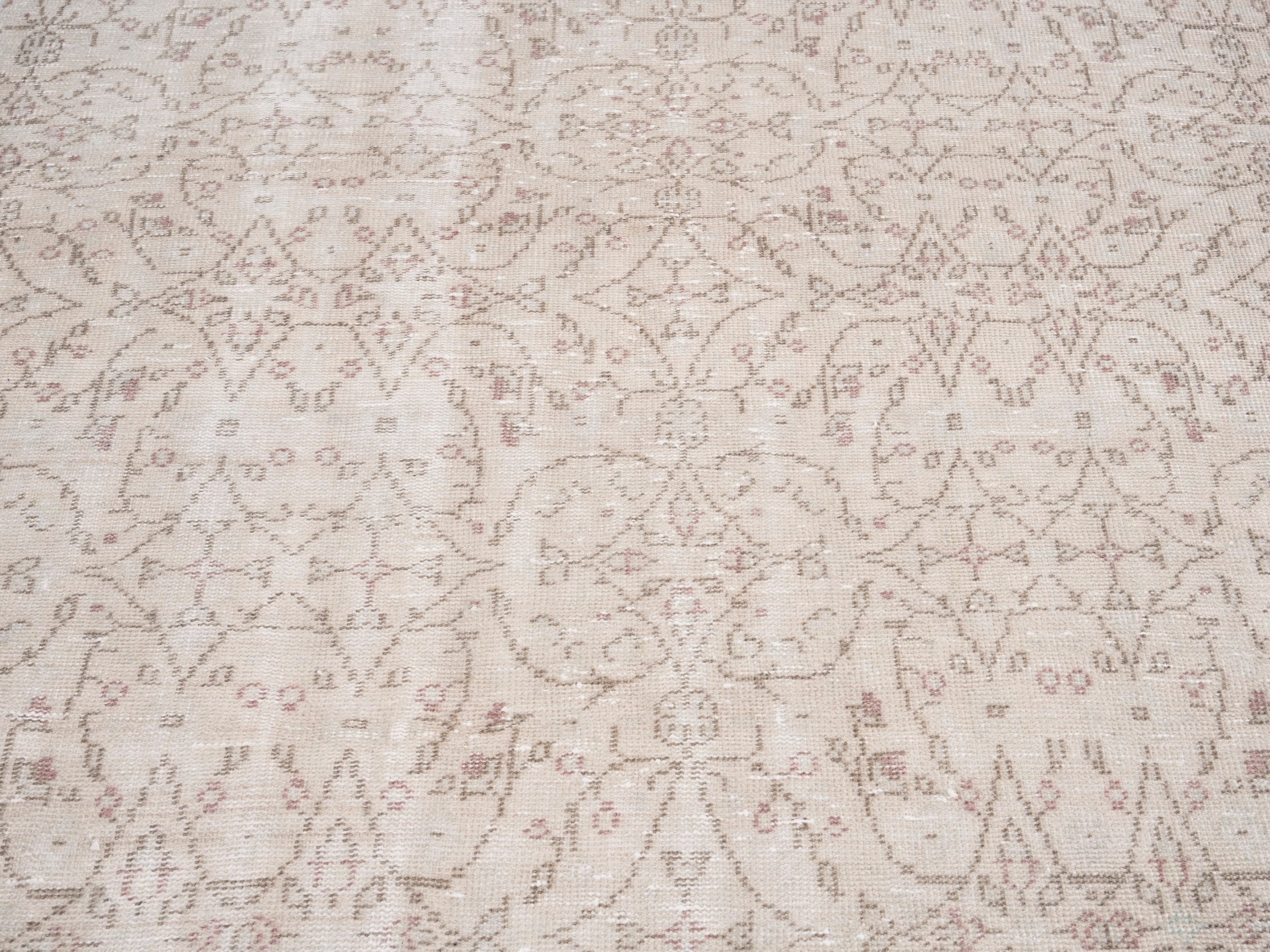 Turkish Manisa area rug in cream and muted pink, view 4 of 10