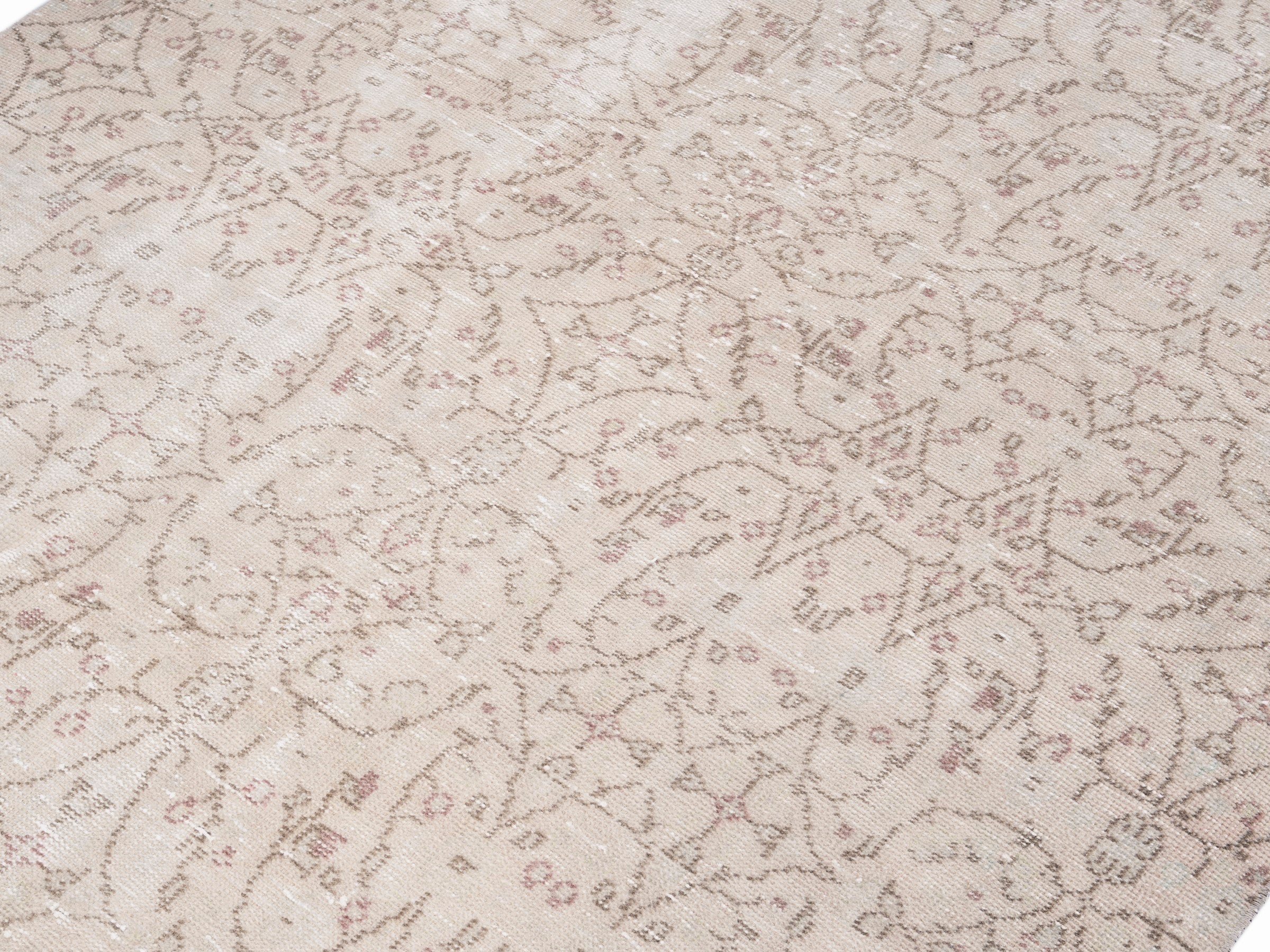Turkish Manisa area rug in cream and muted pink, view 5 of 10