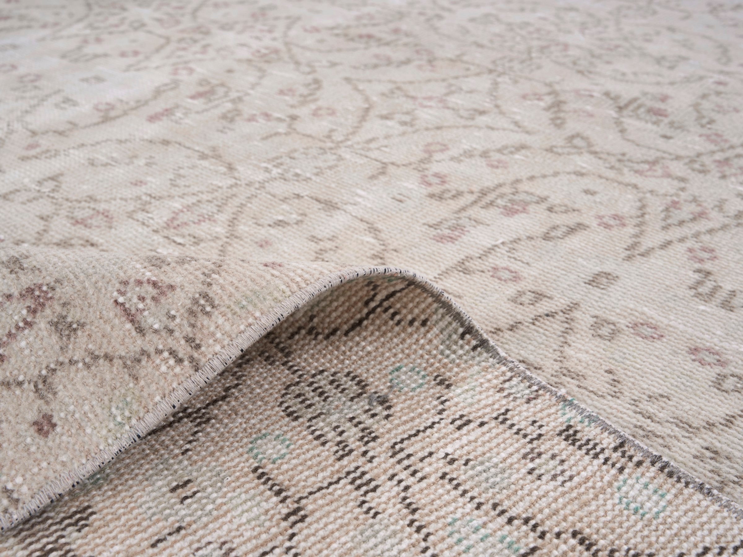 Turkish Manisa area rug in cream and muted pink, view 9 of 10