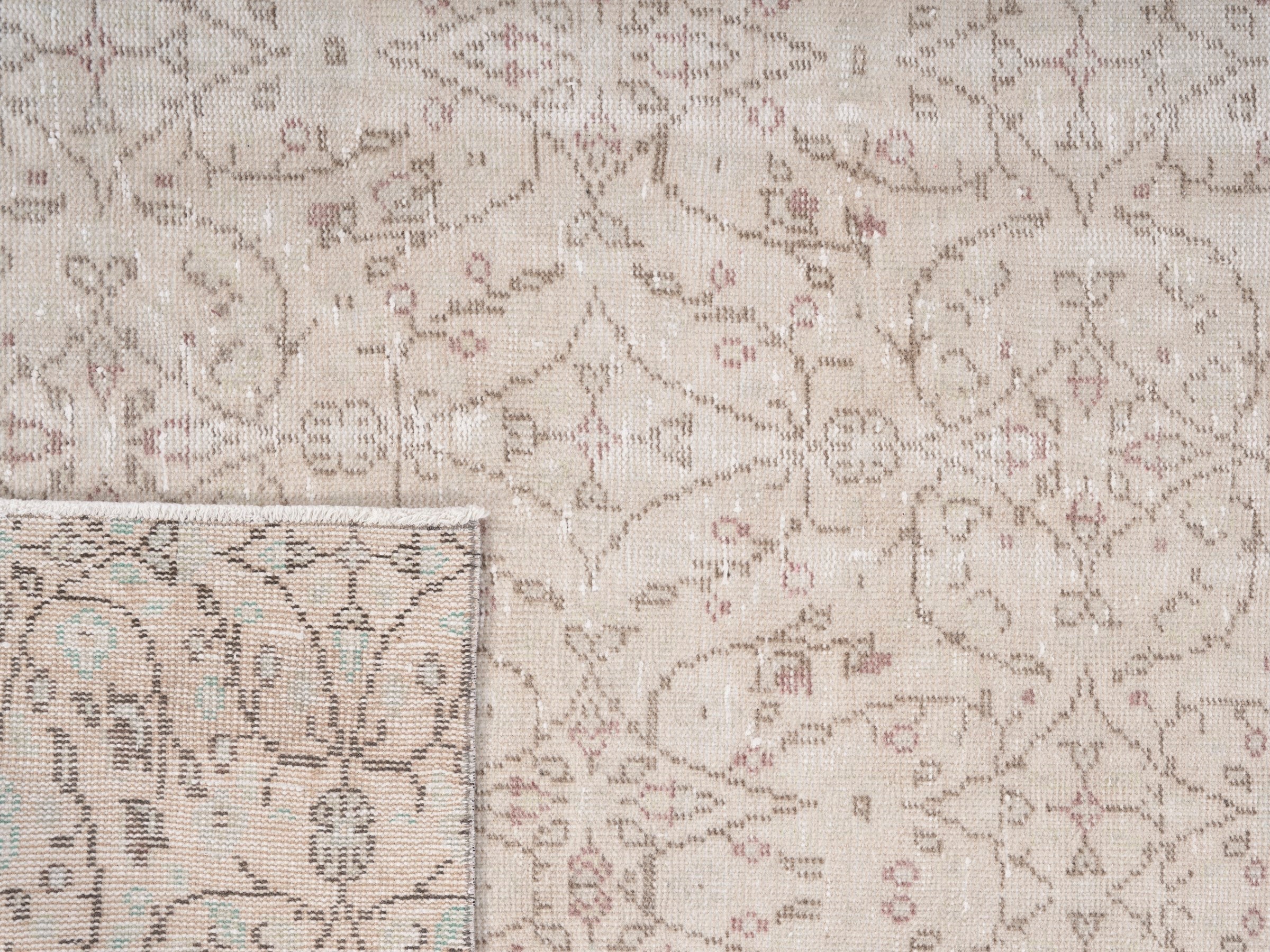 Turkish Manisa area rug in cream and muted pink, view 10 of 10