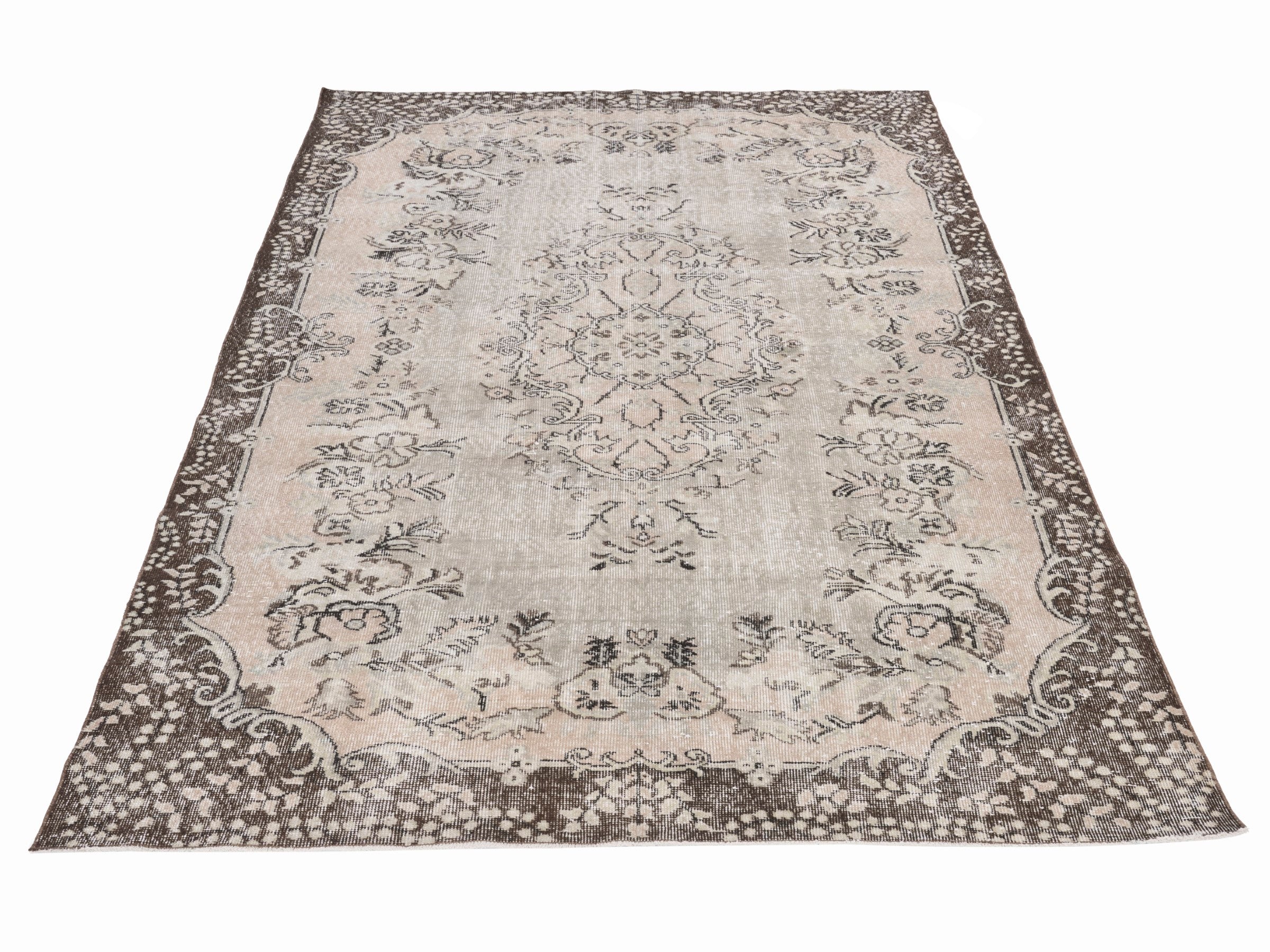 Turkish Isparta area rug in beige and charcoal, view 2 of 10