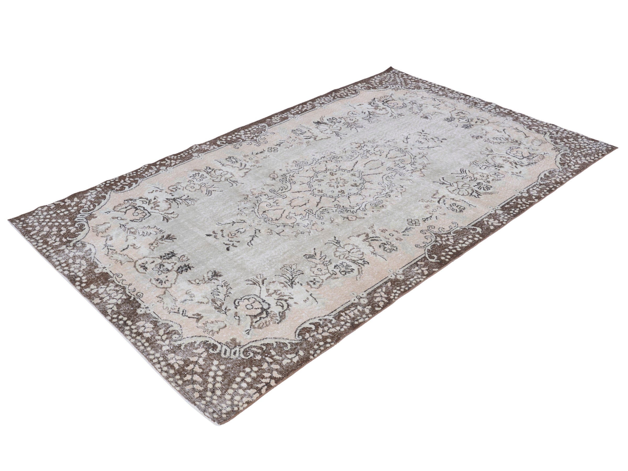 Turkish Isparta area rug in beige and charcoal, view 3 of 10
