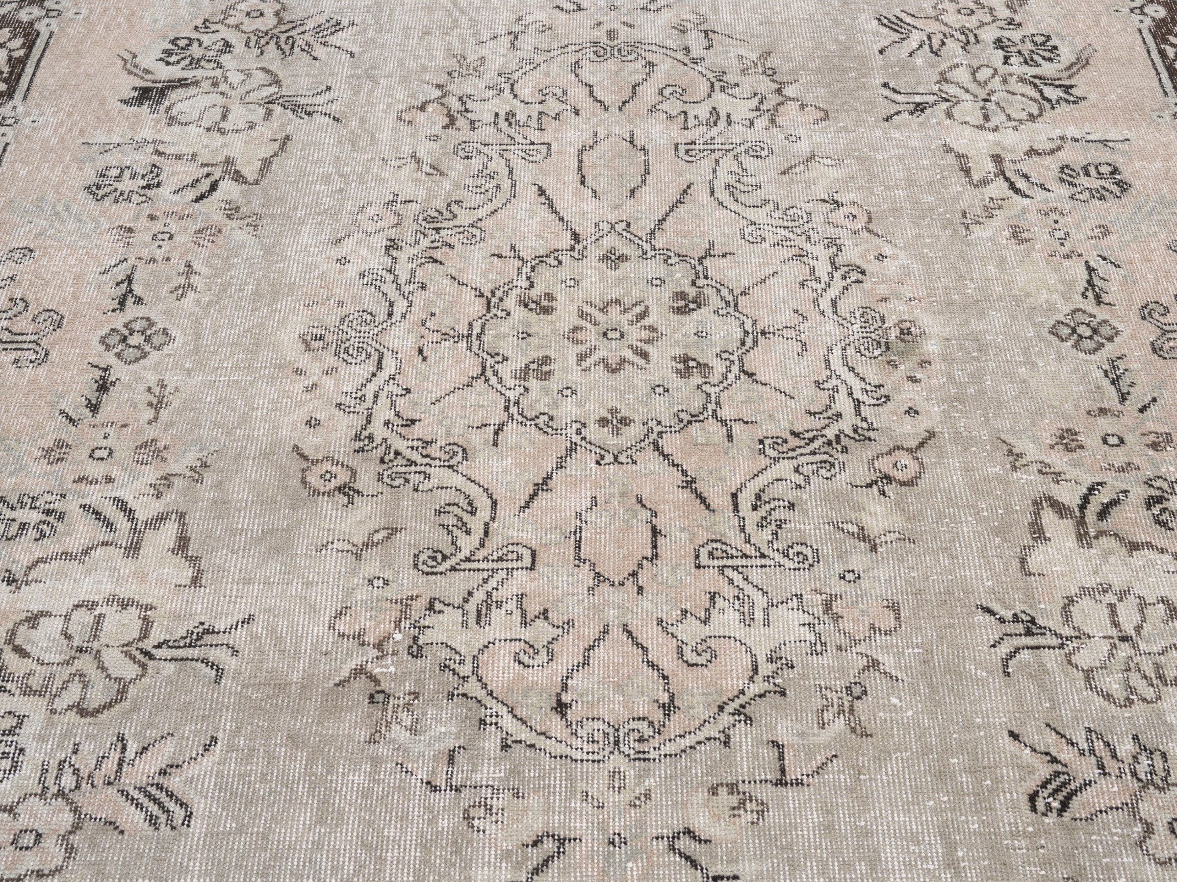 Turkish Isparta area rug in beige and charcoal, view 4 of 10
