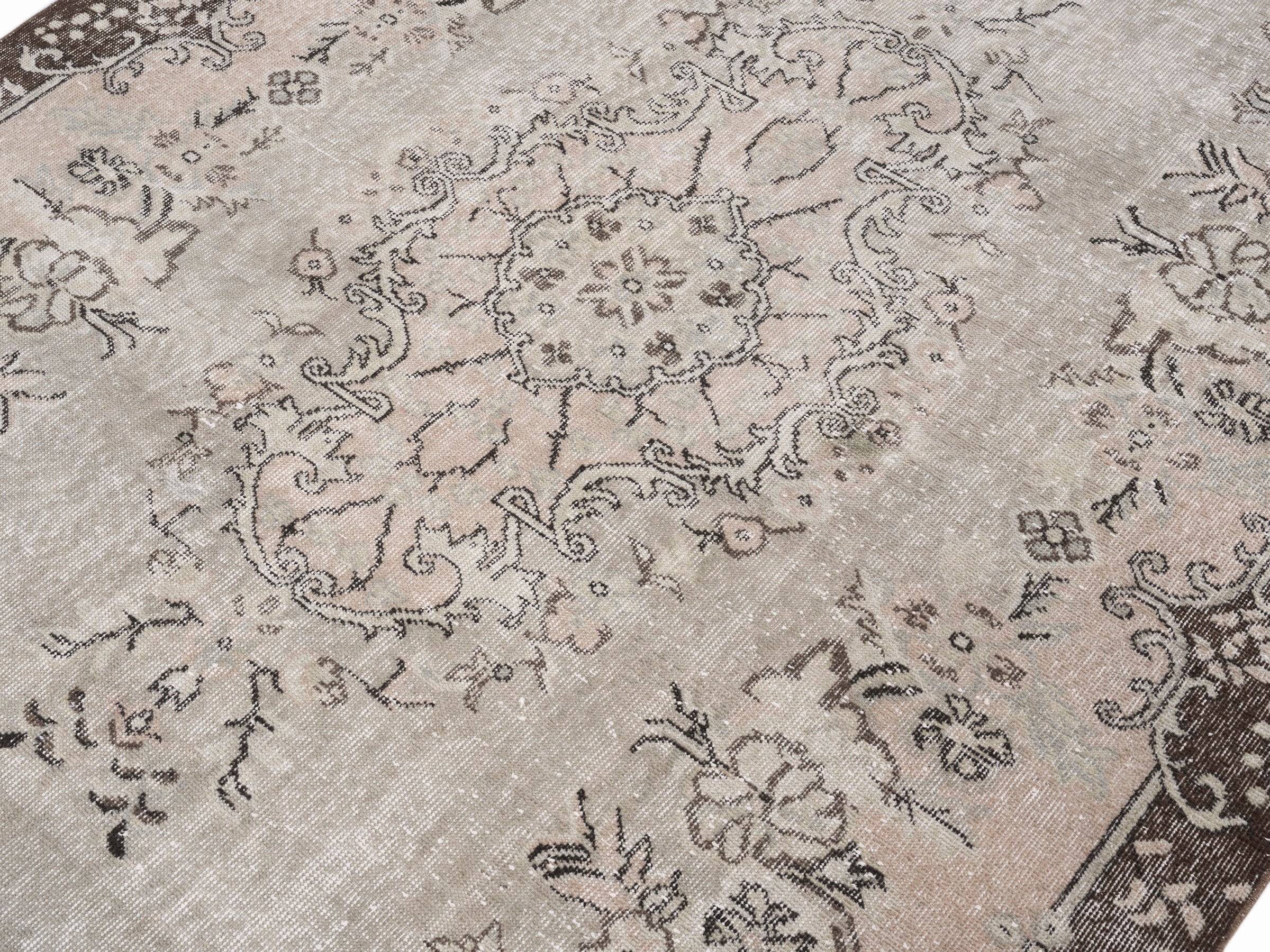 Turkish Isparta area rug in beige and charcoal, view 5 of 10