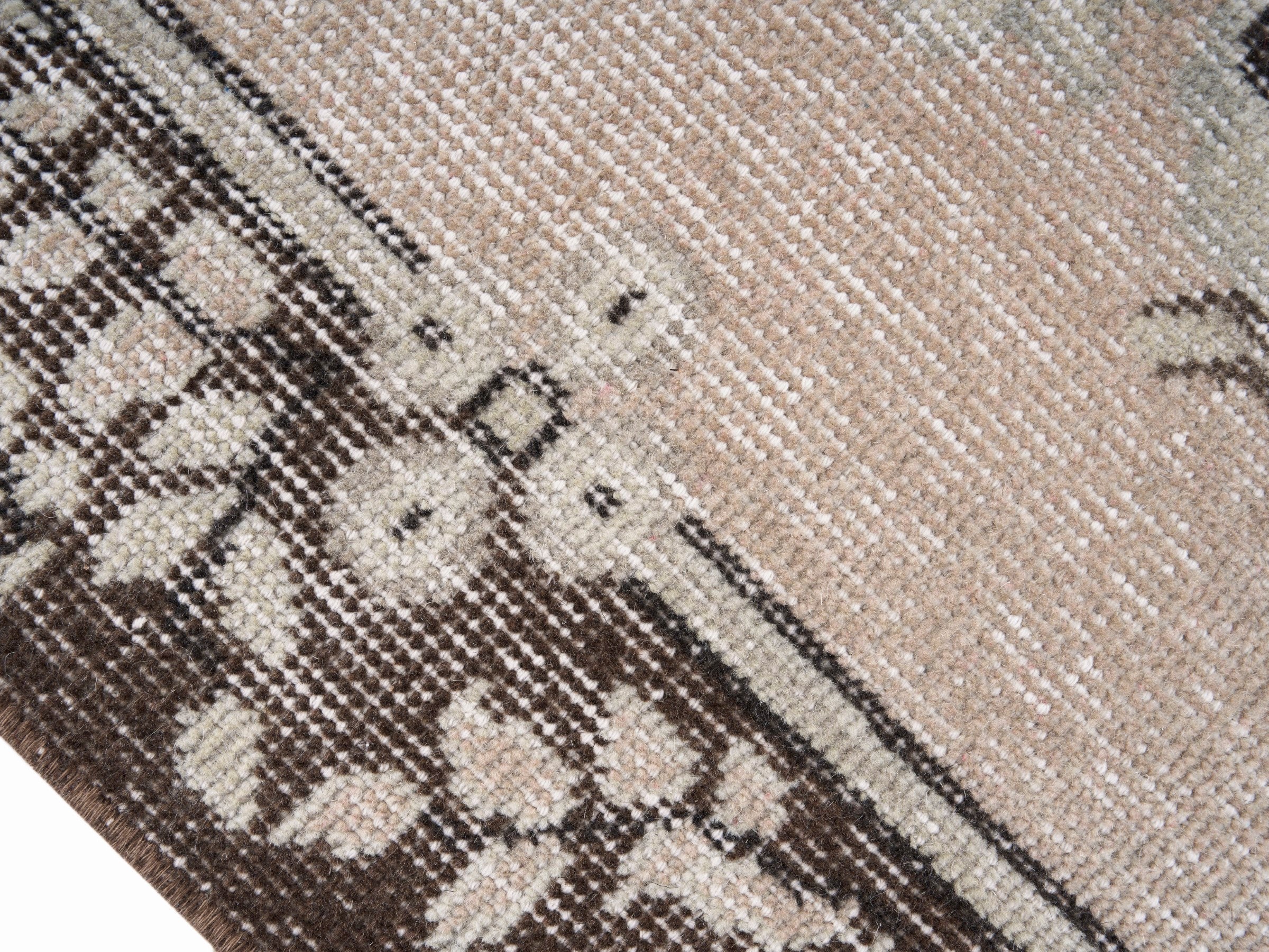 Turkish Isparta area rug in beige and charcoal, view 6 of 10