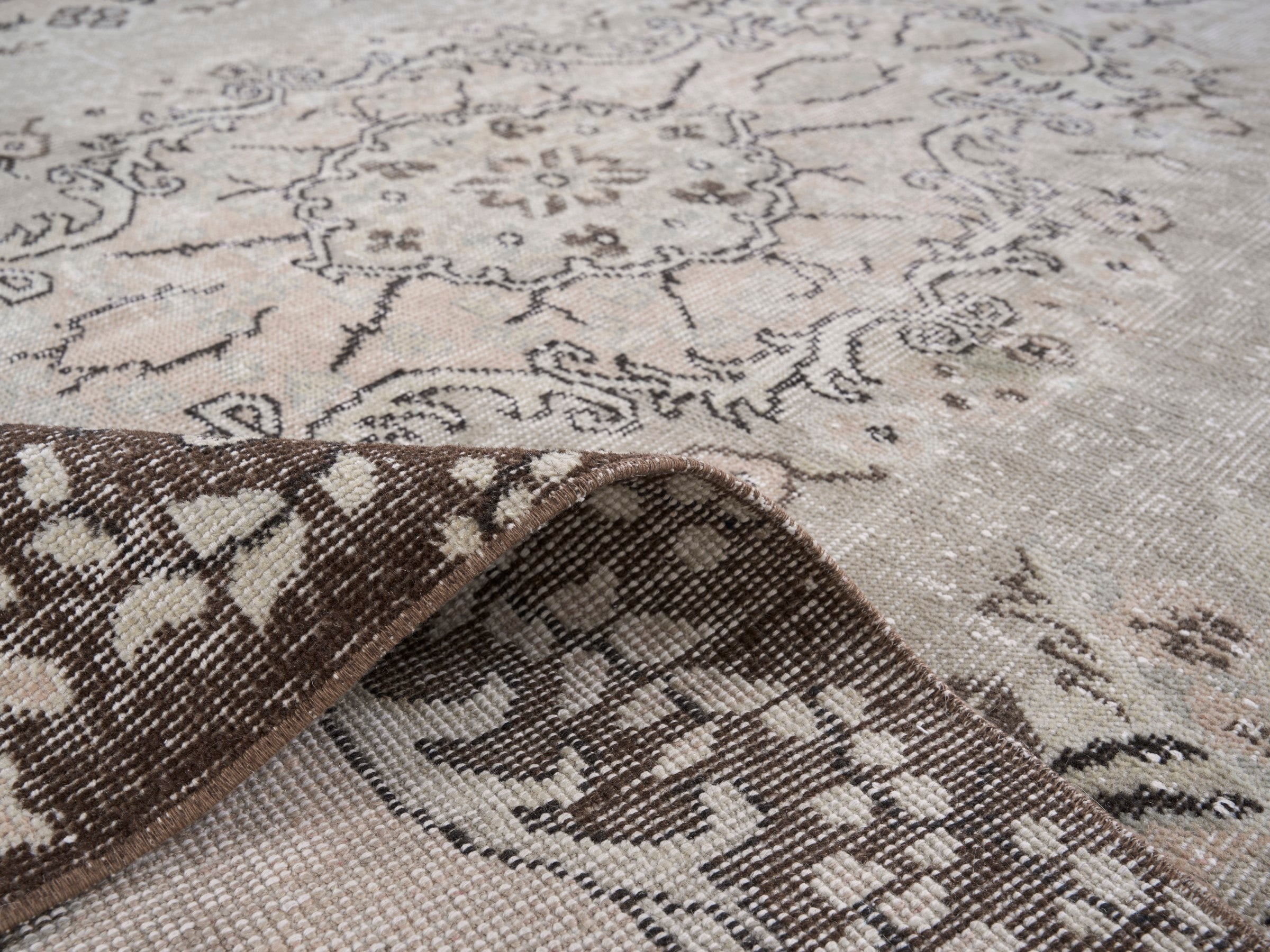 Turkish Isparta area rug in beige and charcoal, view 9 of 10