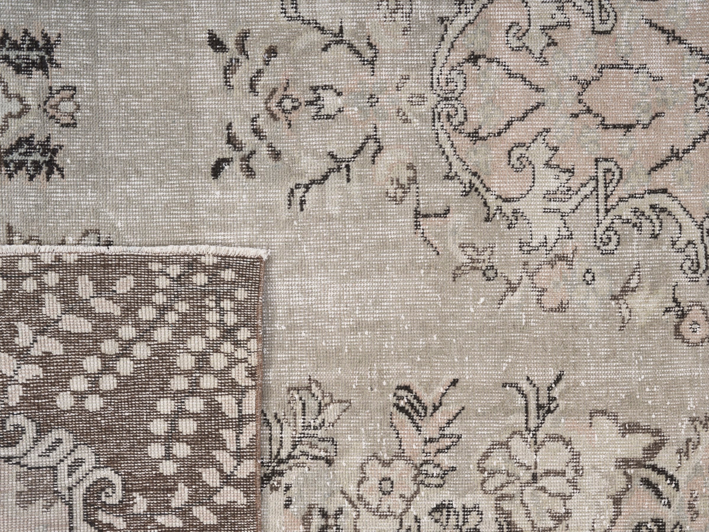 Turkish Isparta area rug in beige and charcoal, view 10 of 10