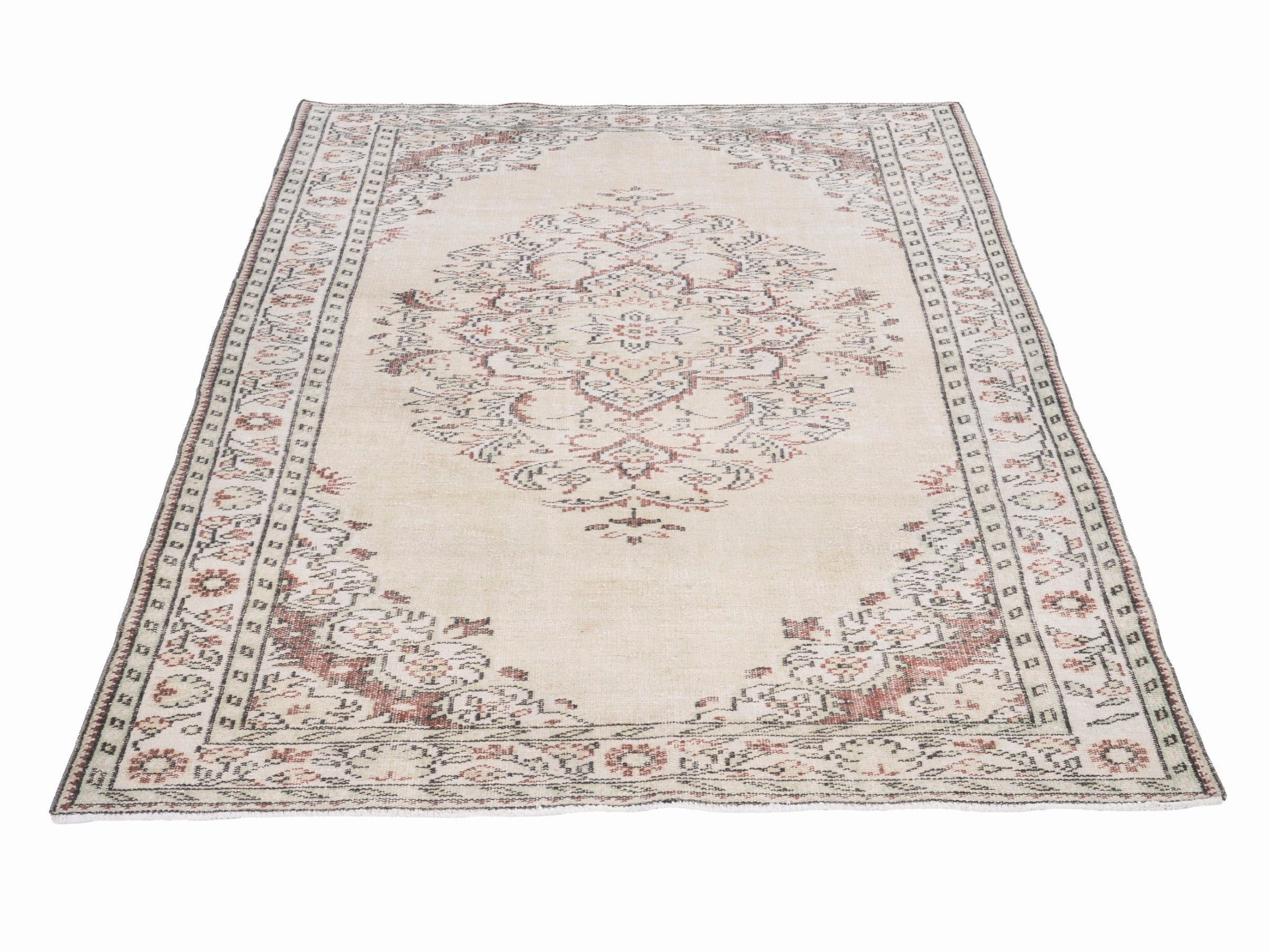 Turkish Manisa area rug in cream and muted pink, view 2 of 10