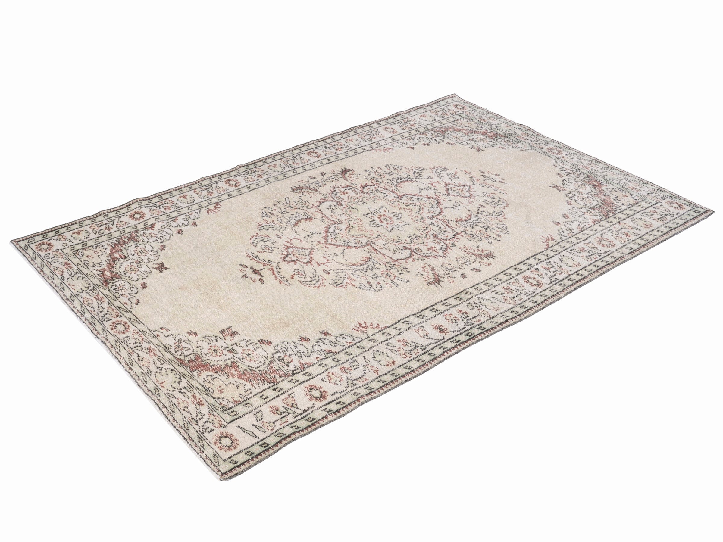 Turkish Manisa area rug in cream and muted pink, view 3 of 10