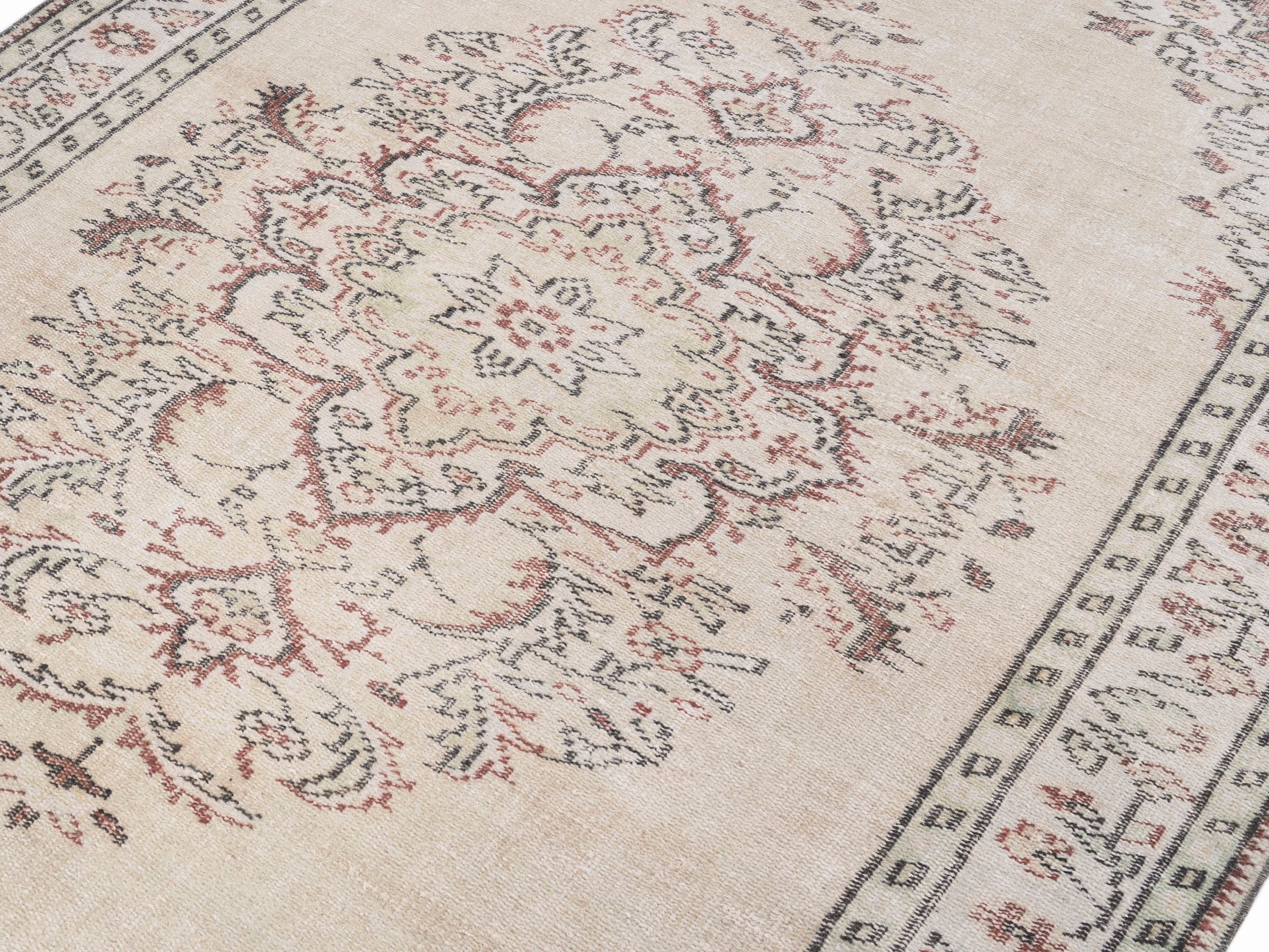 Turkish Manisa area rug in cream and muted pink, view 4 of 10