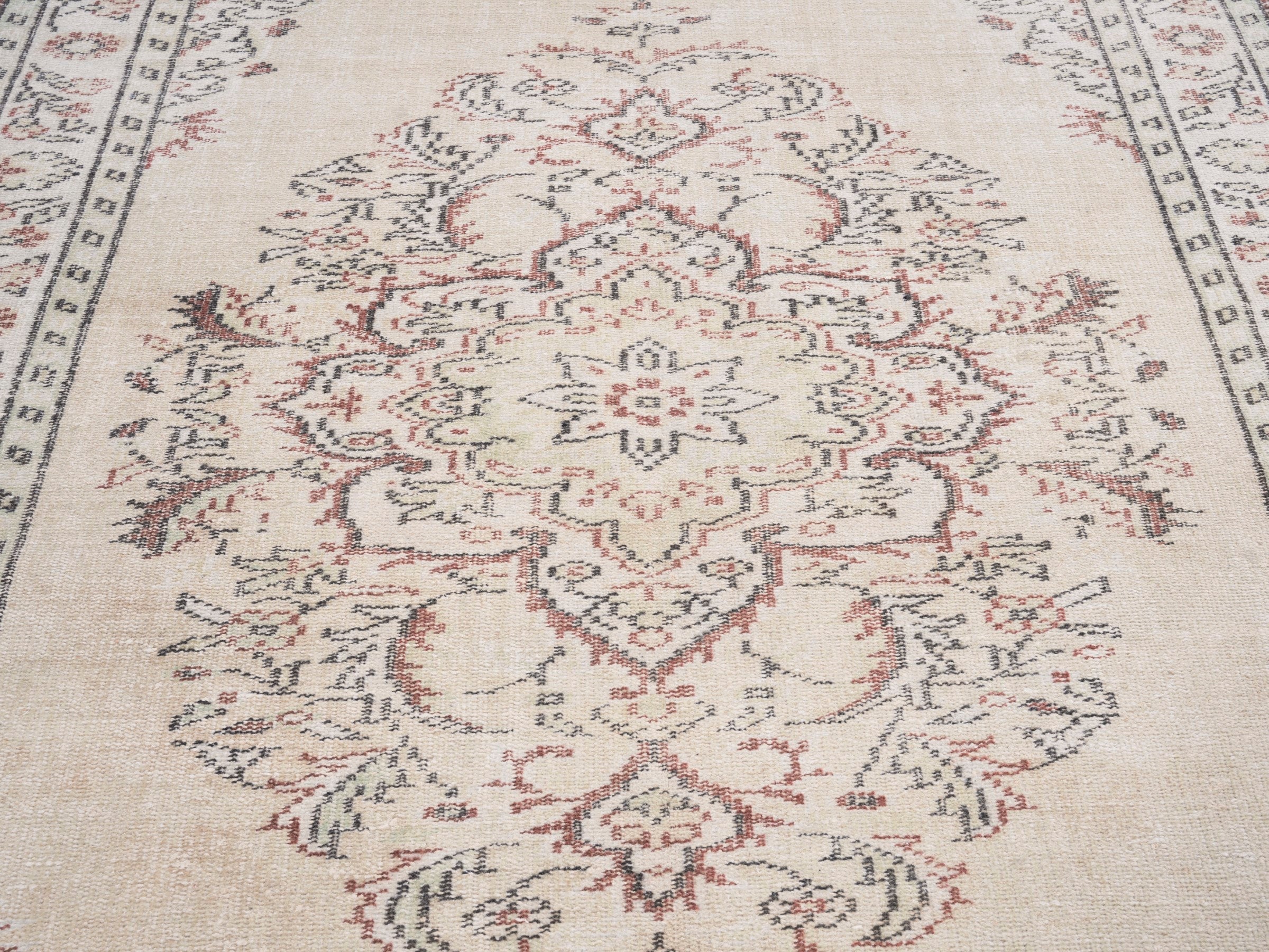 Turkish Manisa area rug in cream and muted pink, view 5 of 10