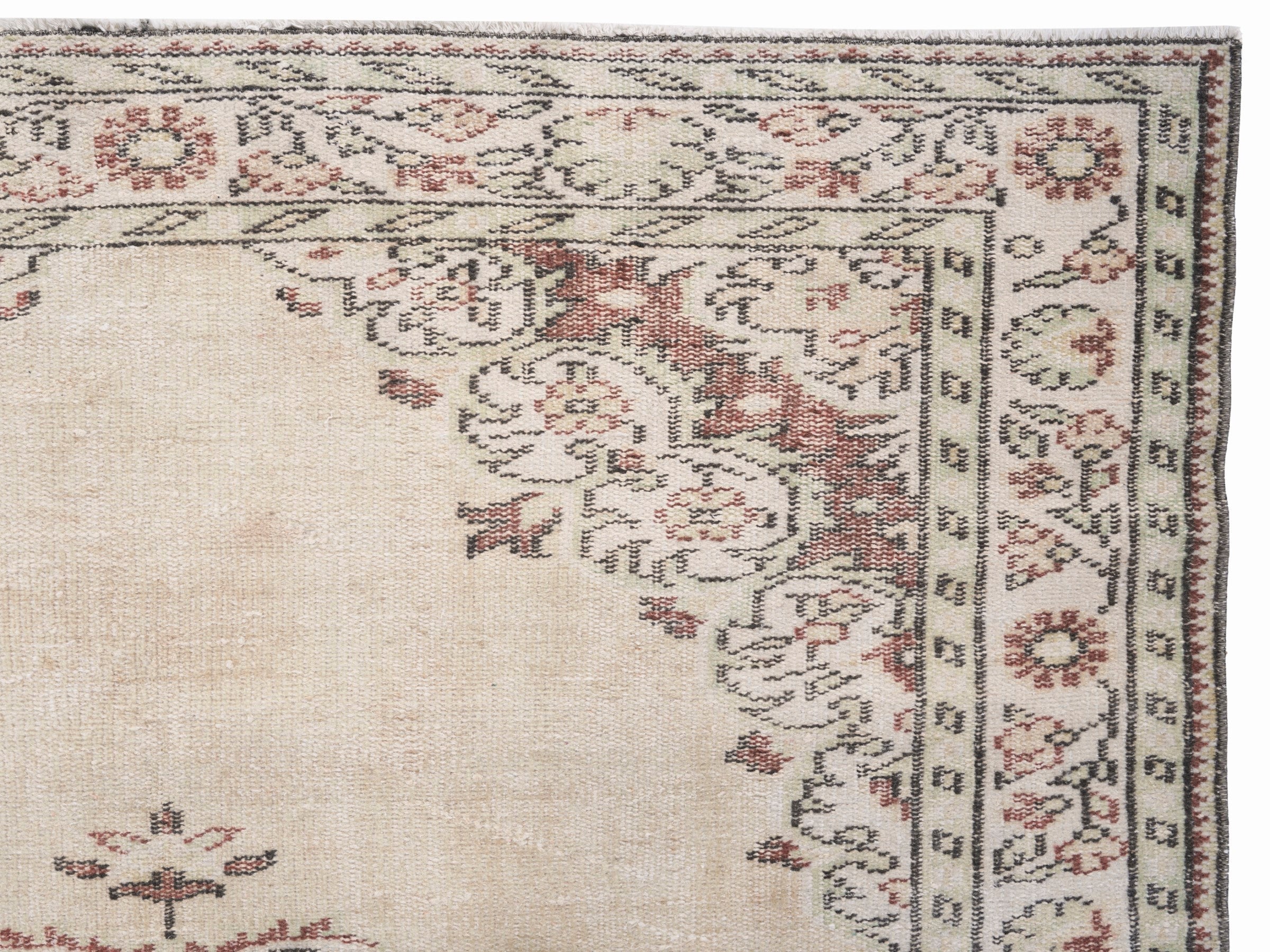 Turkish Manisa area rug in cream and muted pink, view 8 of 10