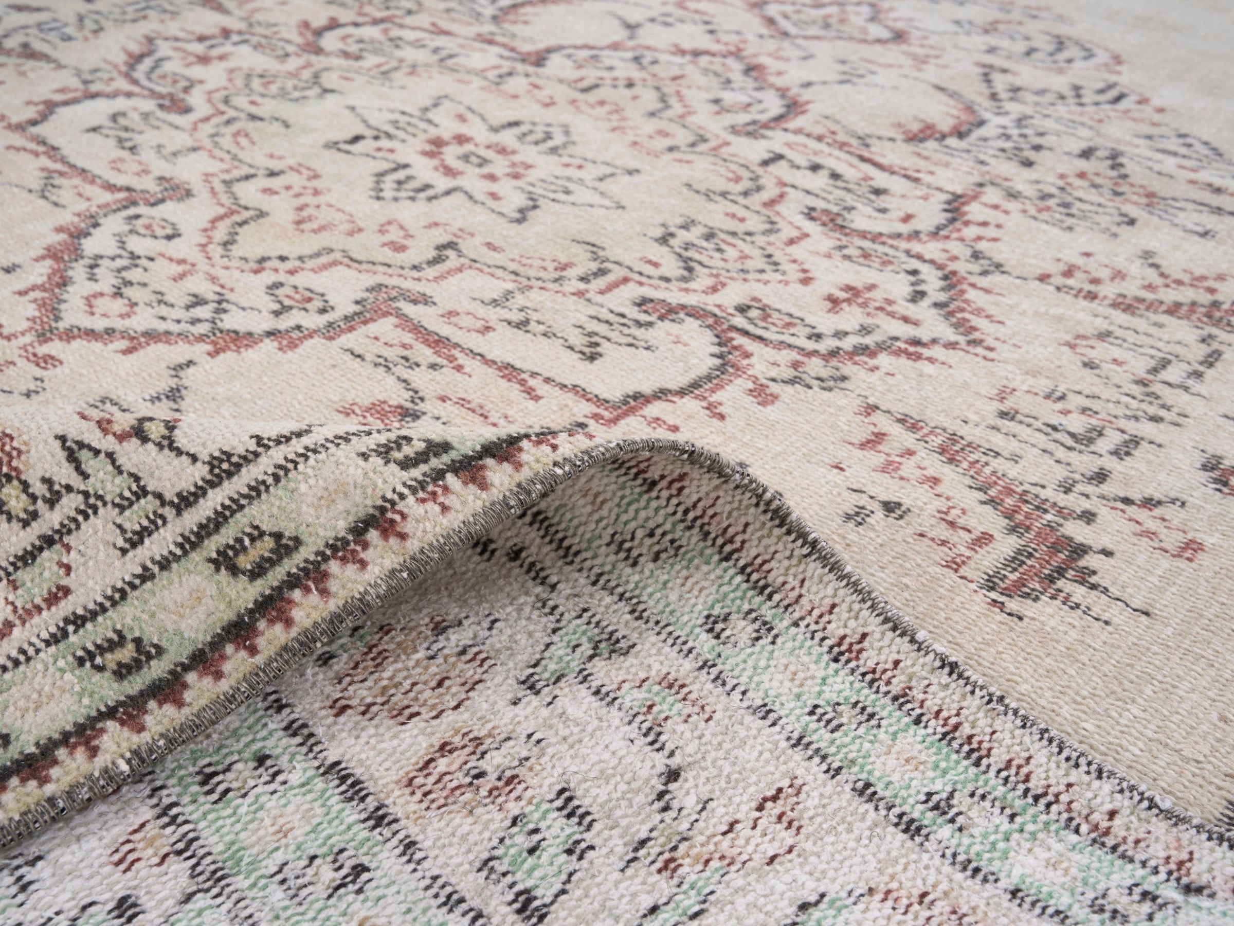 Turkish Manisa area rug in cream and muted pink, view 9 of 10