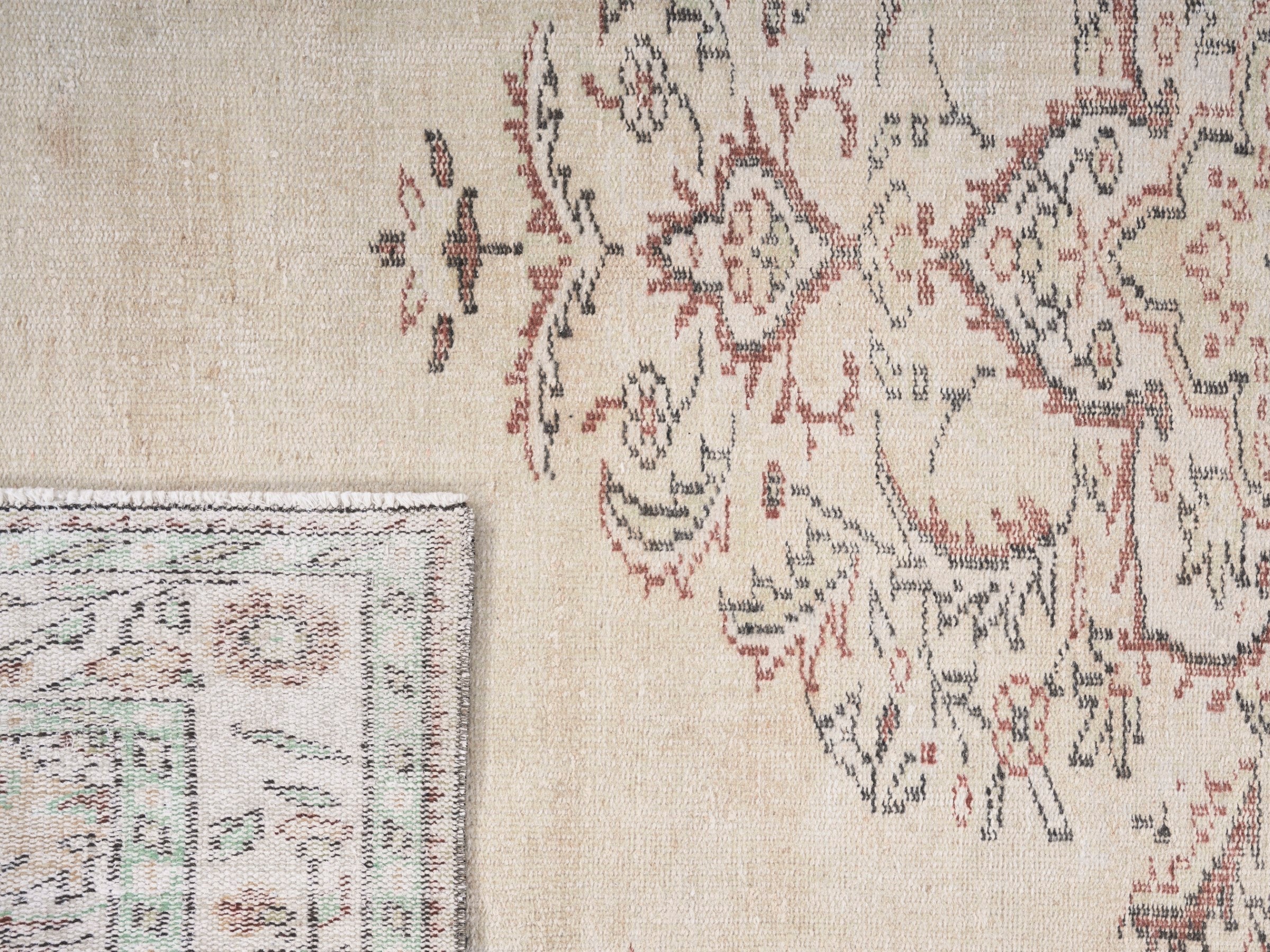Turkish Manisa area rug in cream and muted pink, view 10 of 10