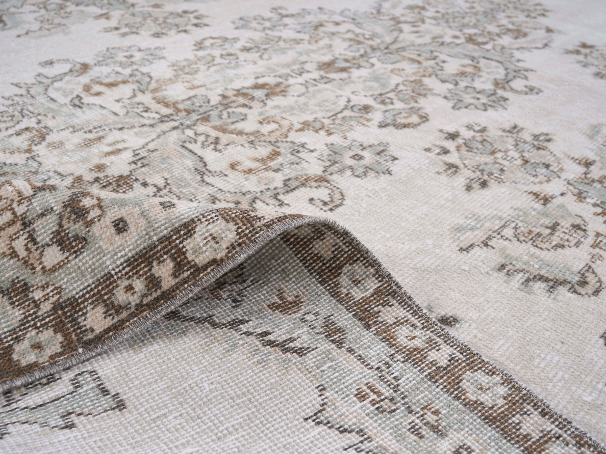 Turkish Isparta area rug in ivory and taupe, view 9 of 10