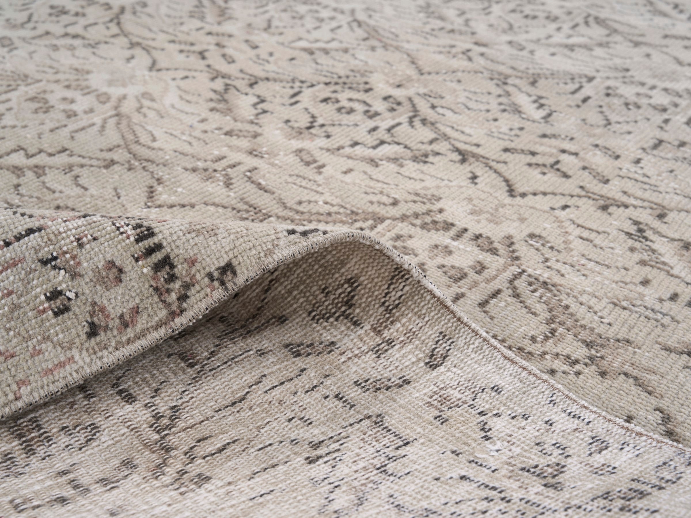 Turkish Manisa area rug in cream and taupe, view 9 of 10