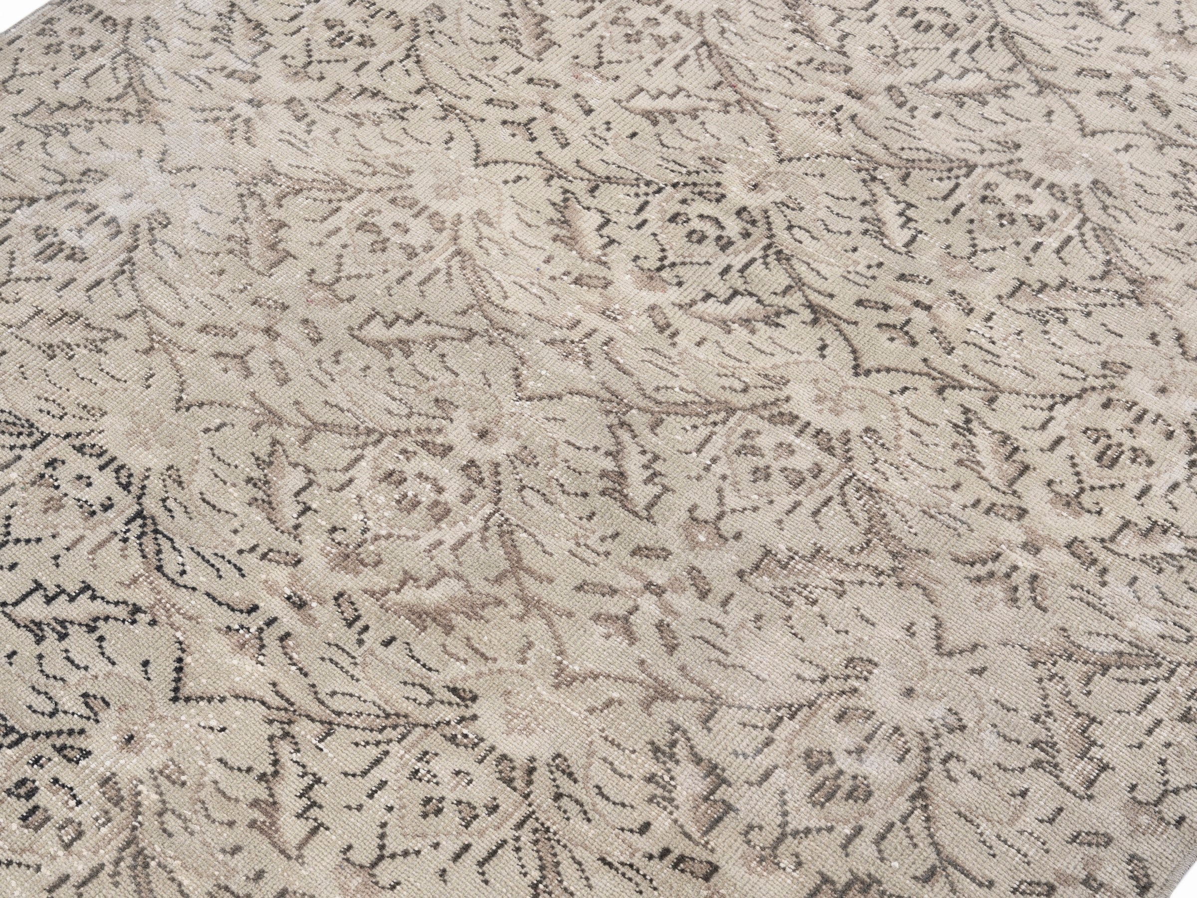 Turkish Manisa area rug in cream and taupe, view 5 of 10