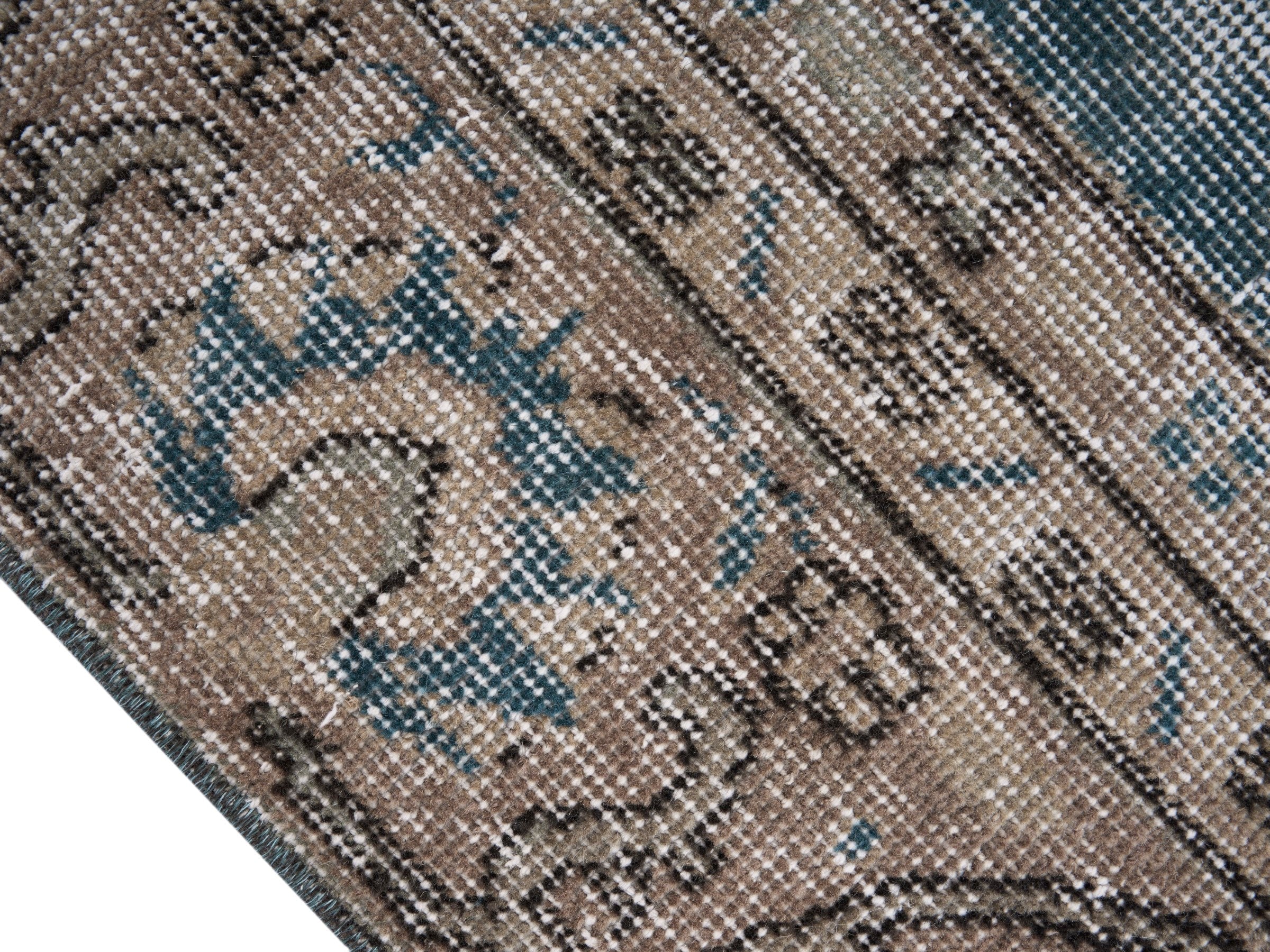 Turkish Isparta area rug in dusty blue and greige, view 6 of 10