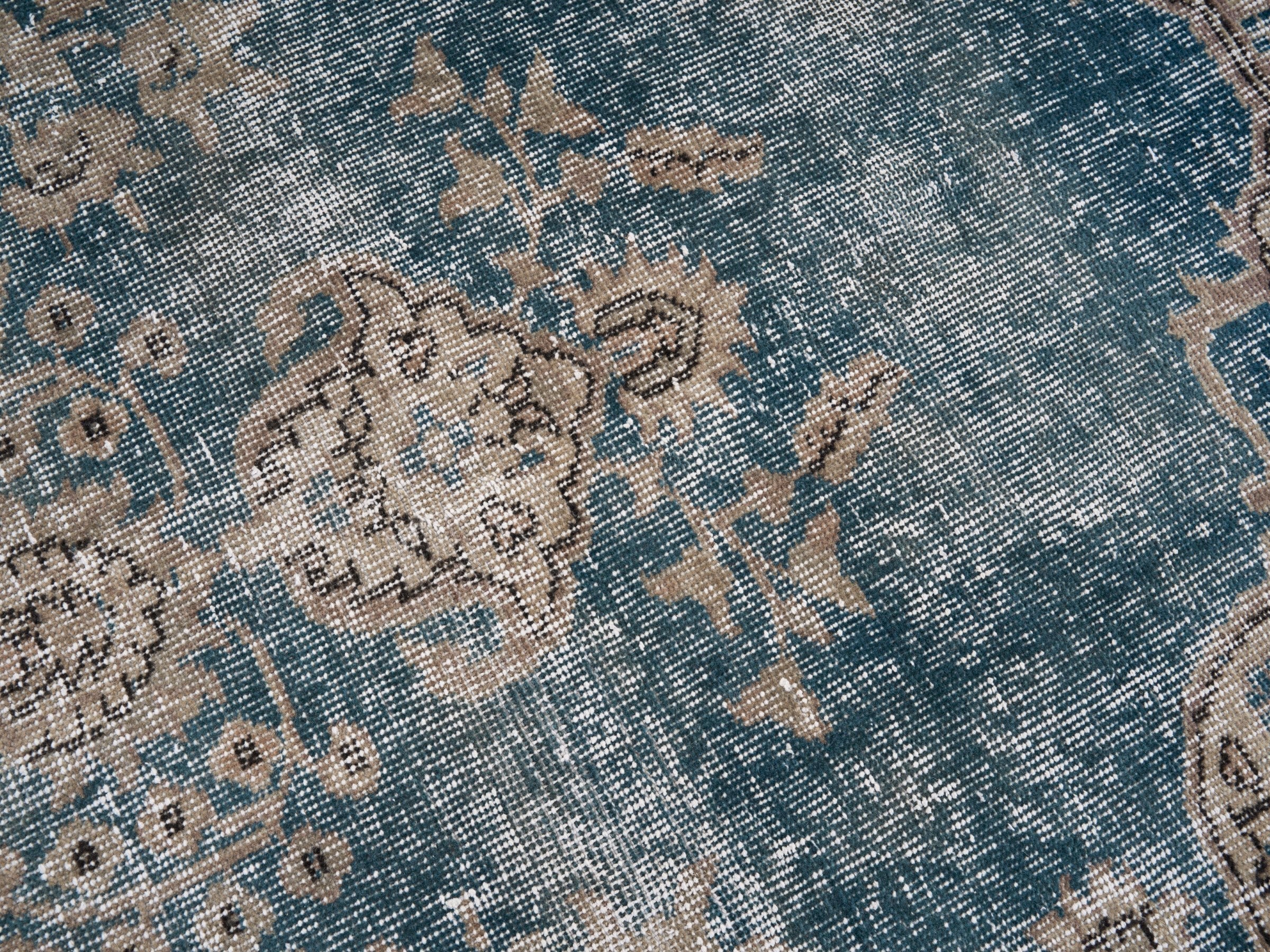 Turkish Isparta area rug in dusty blue and greige, view 7 of 10