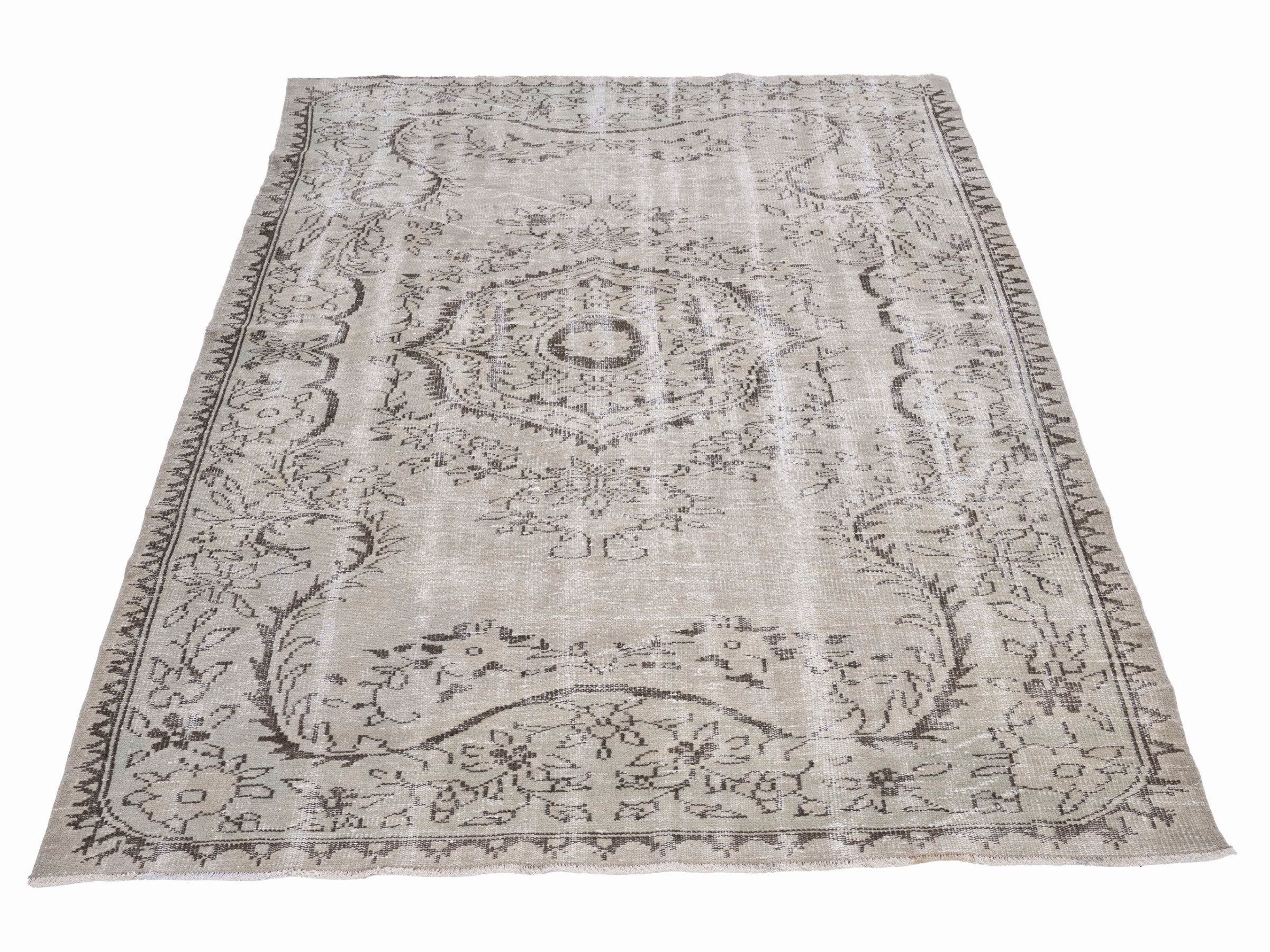 Turkish Manisa area rug in cream and greige, view 2 of 10