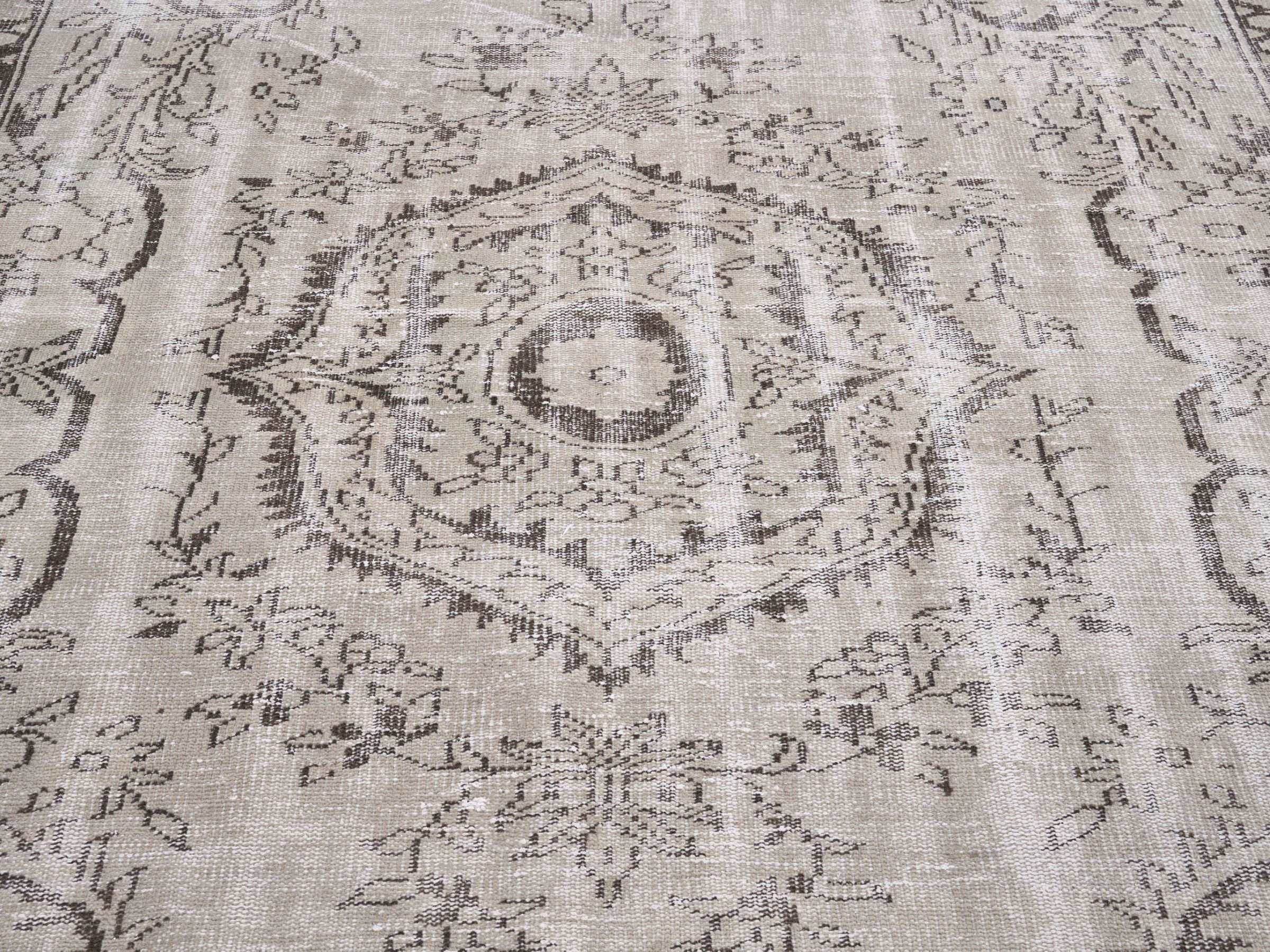 Turkish Manisa area rug in cream and greige, view 4 of 10