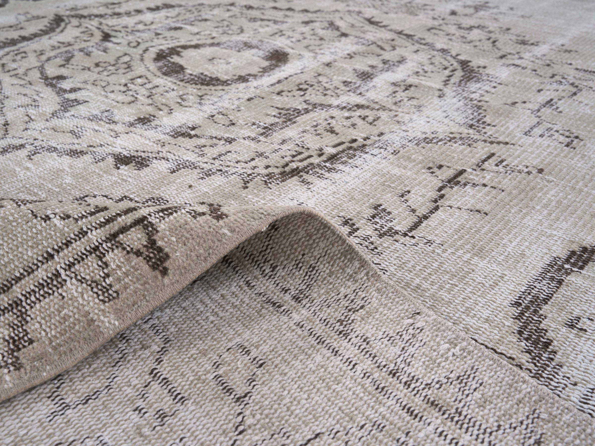 Turkish Manisa area rug in cream and greige, view 9 of 10