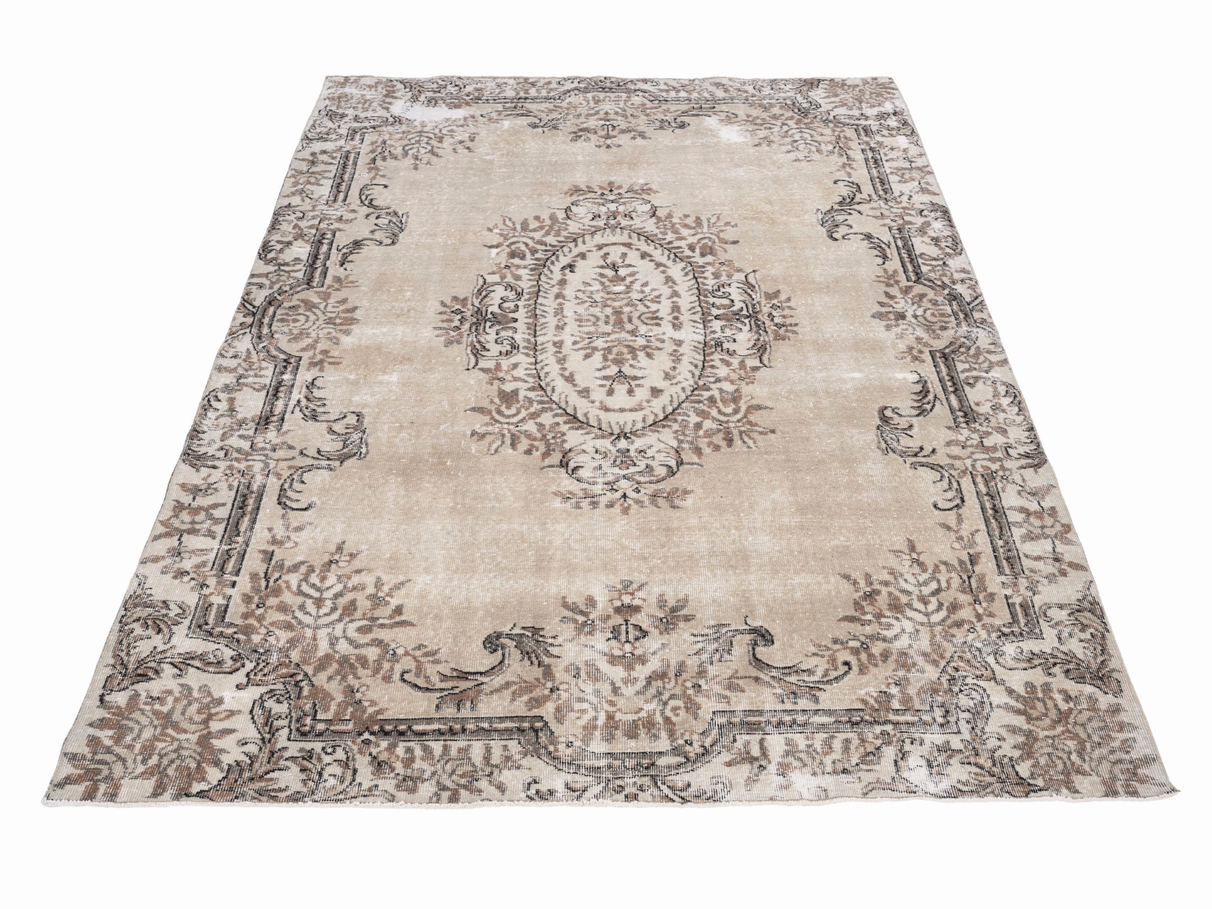 Turkish Isparta area rug in cream and taupe, view 2 of 10